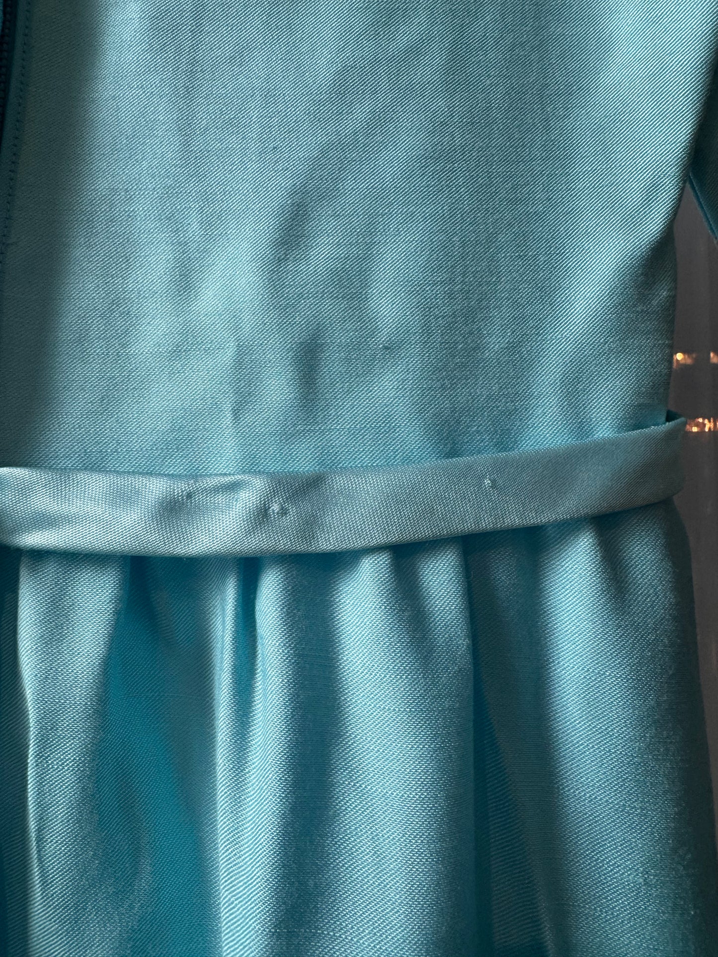 1960s Robins-Egg-Blue Empire-Waist Dress with Lace Trim