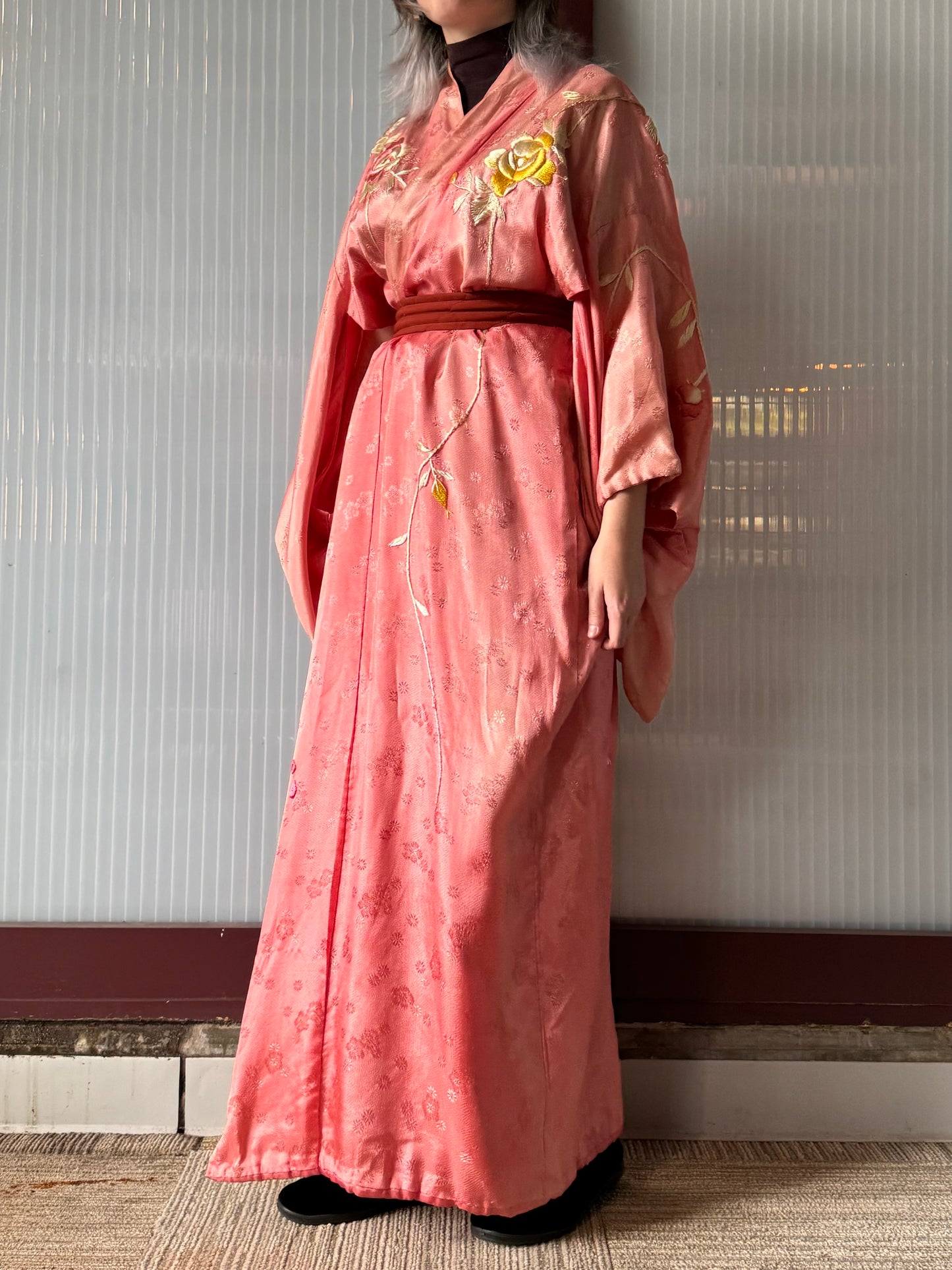 Pink Floral Embroidery Yukata