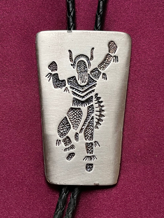 Engraved Dancing Native Man Bolo Tie