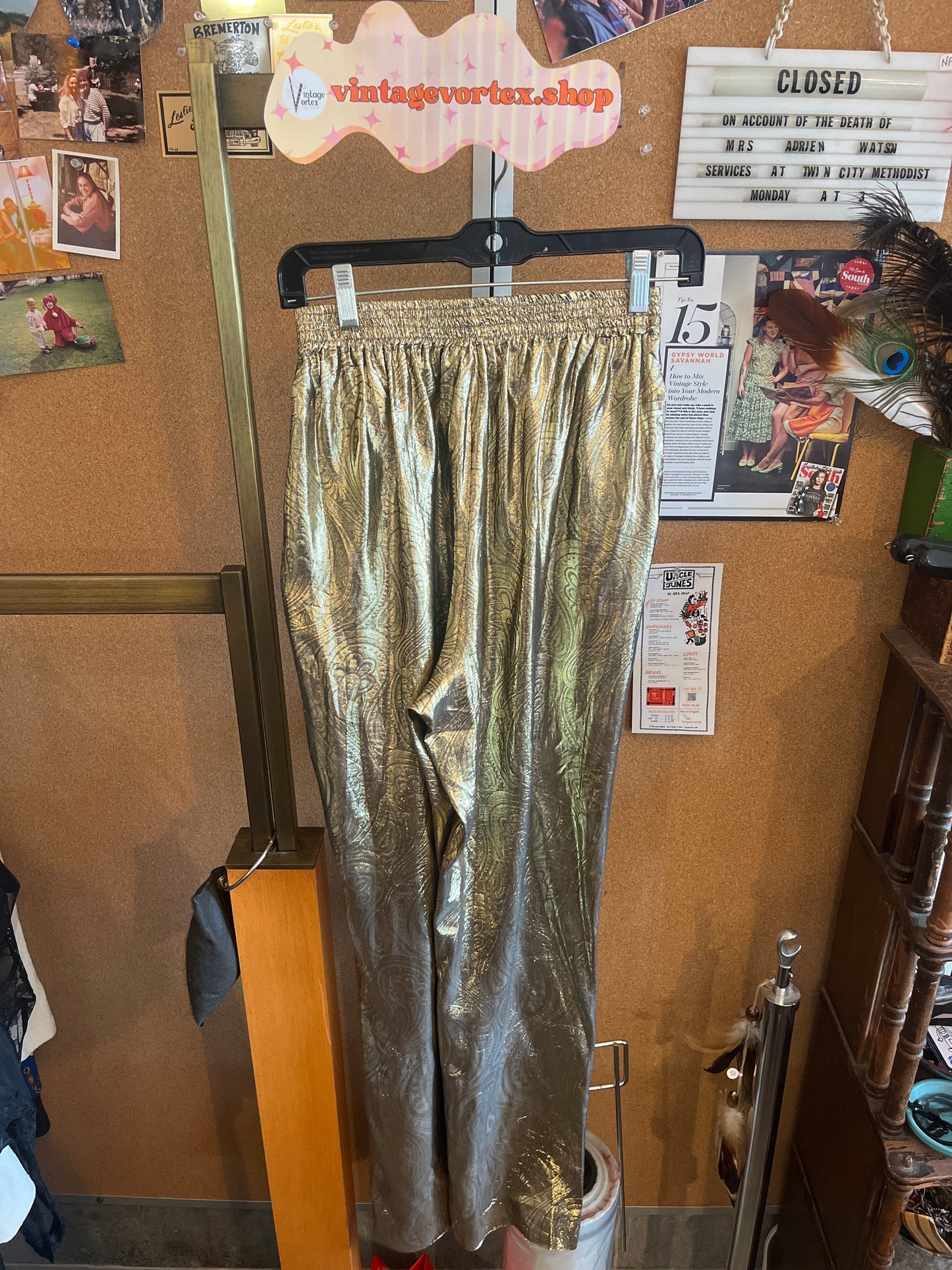 1980s Gold Lame Paisley Pants