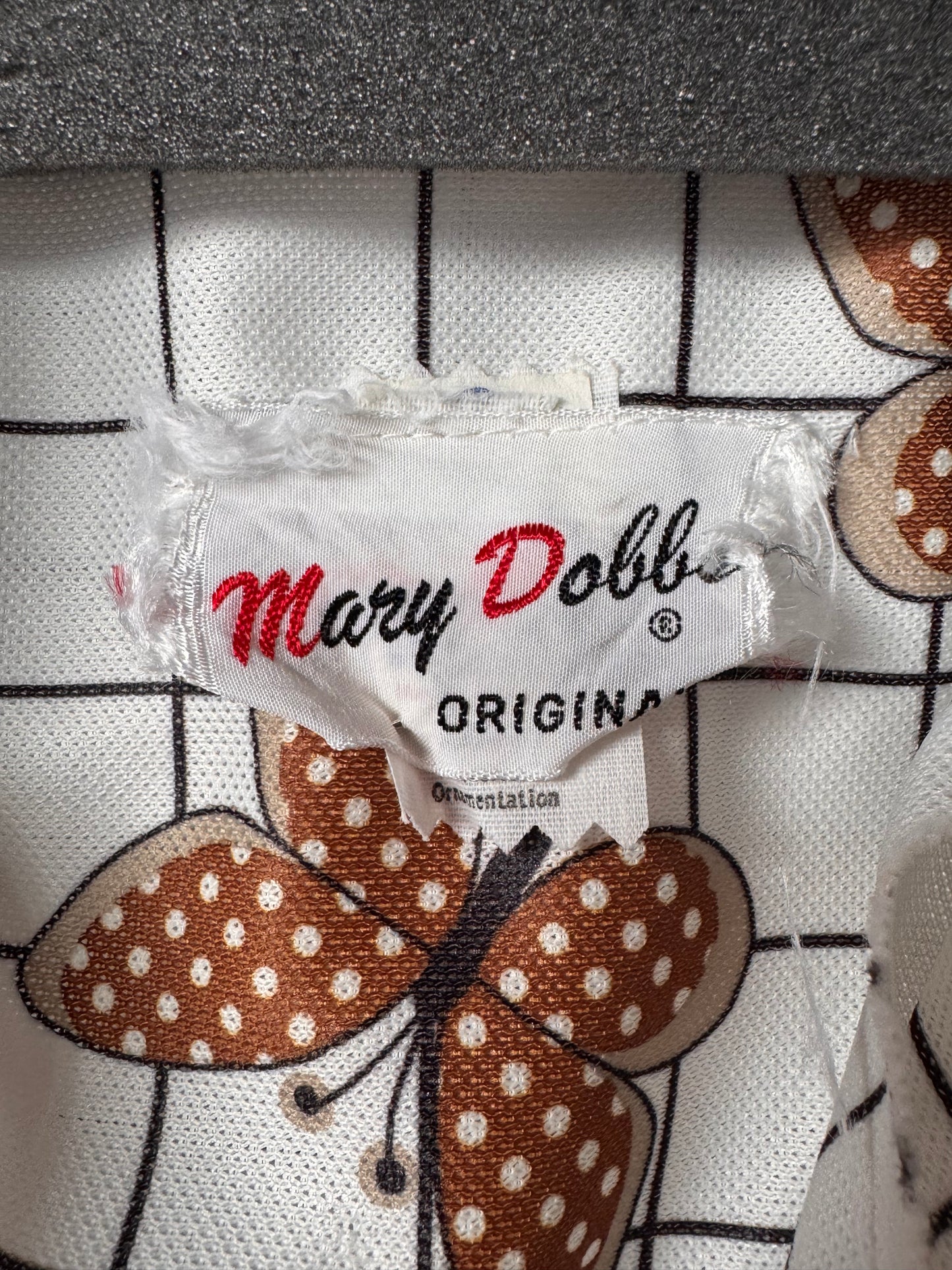 1970s White & Brown Butterfly Pattern Dress
