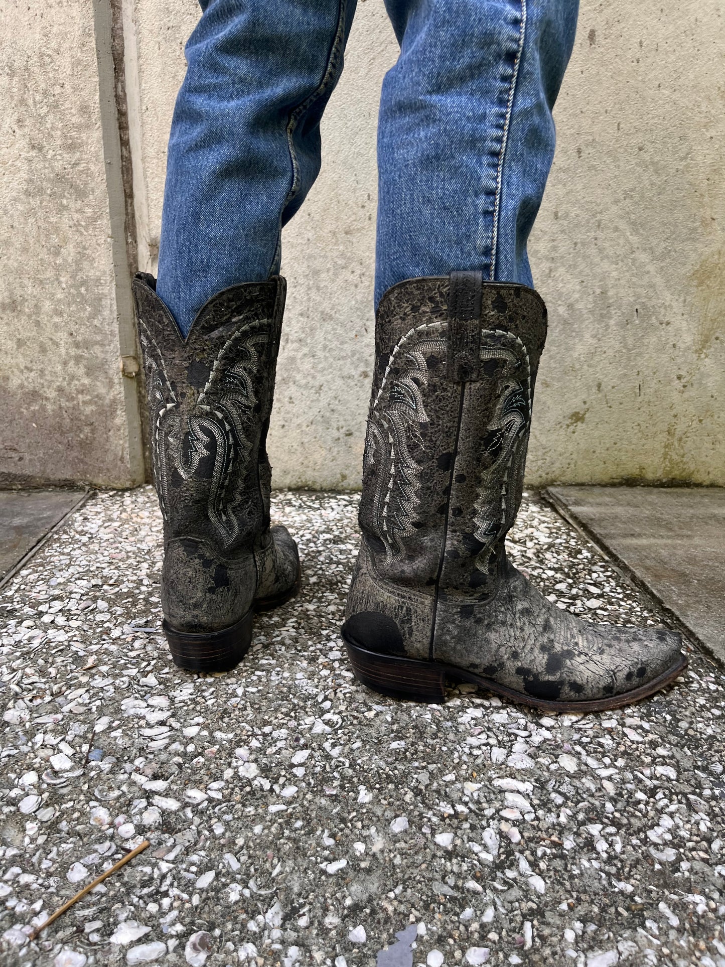 Lucchese Black & Grey Leather Cowboy Boots