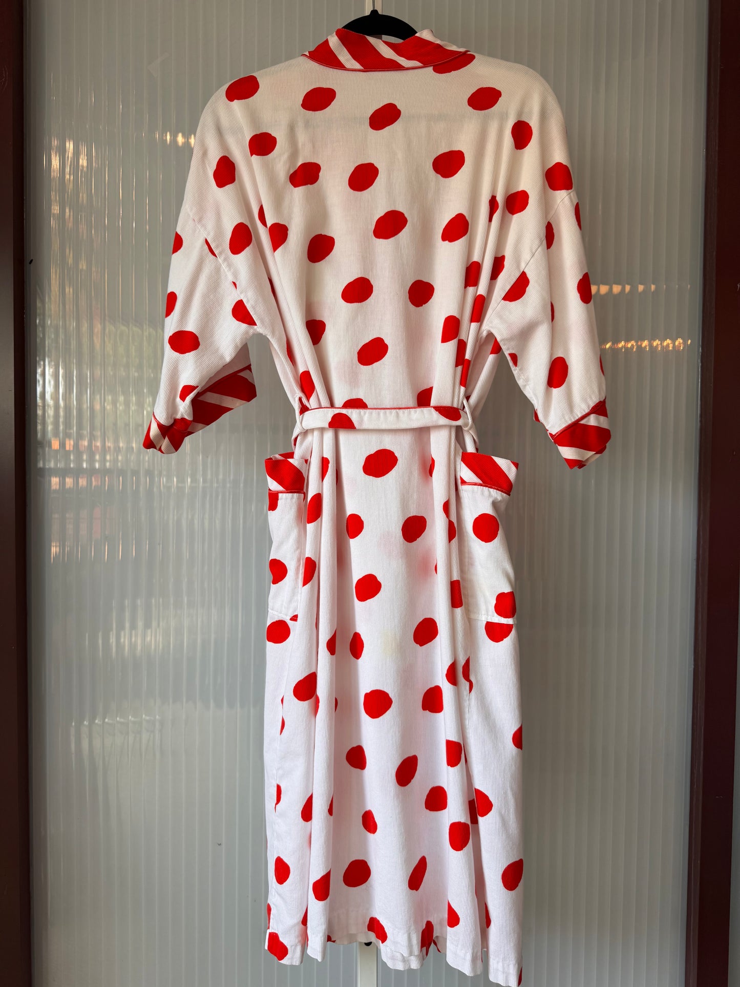 1980s White & Red Polka Dot Robe