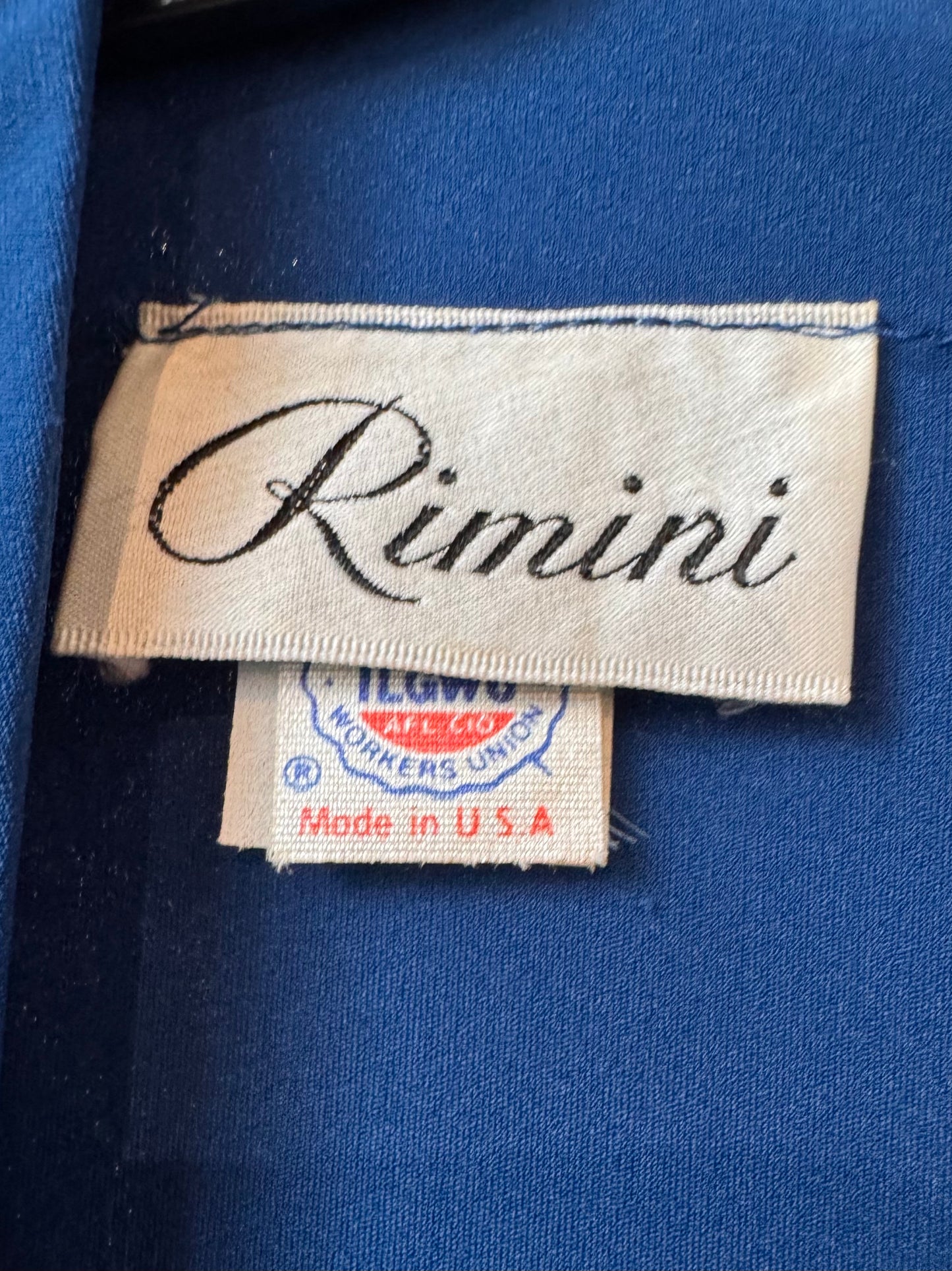 1980s Dark Blue Draped Dress with Silver Rhinestone Accents