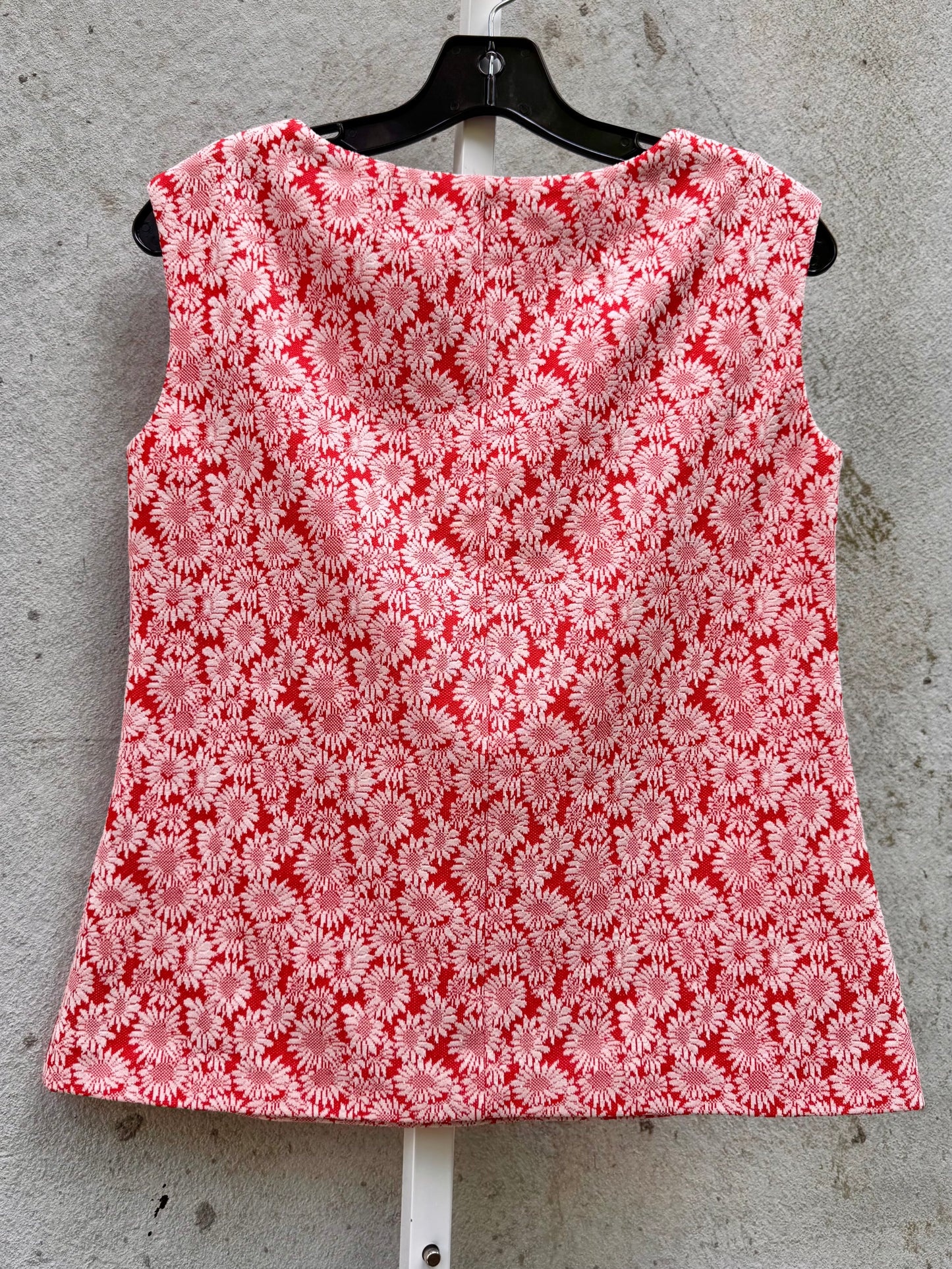 1960s Red-Orange & White Floral Polyknit Top