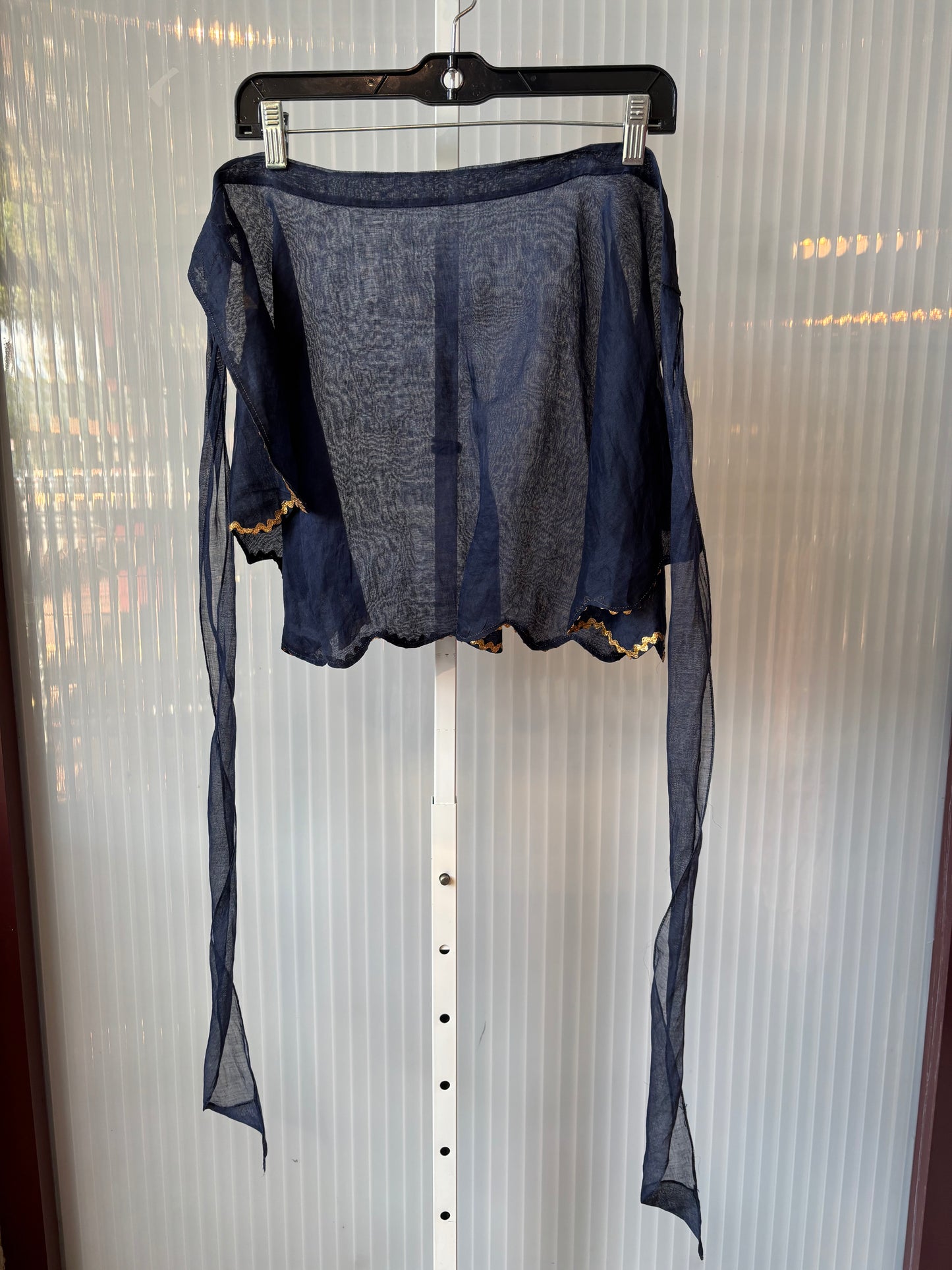 Sheer Navy Blue Apron w/ Star Embroidery