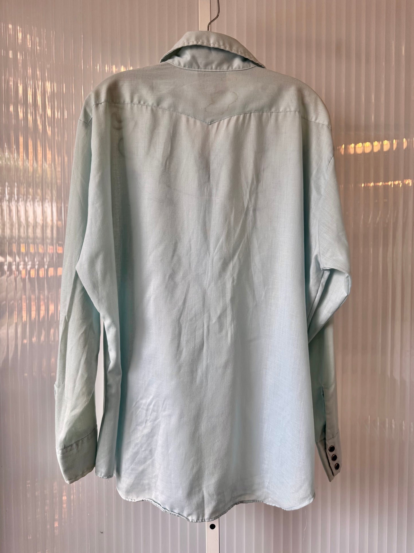 1970s Light Blue Embroidered Western Shirt