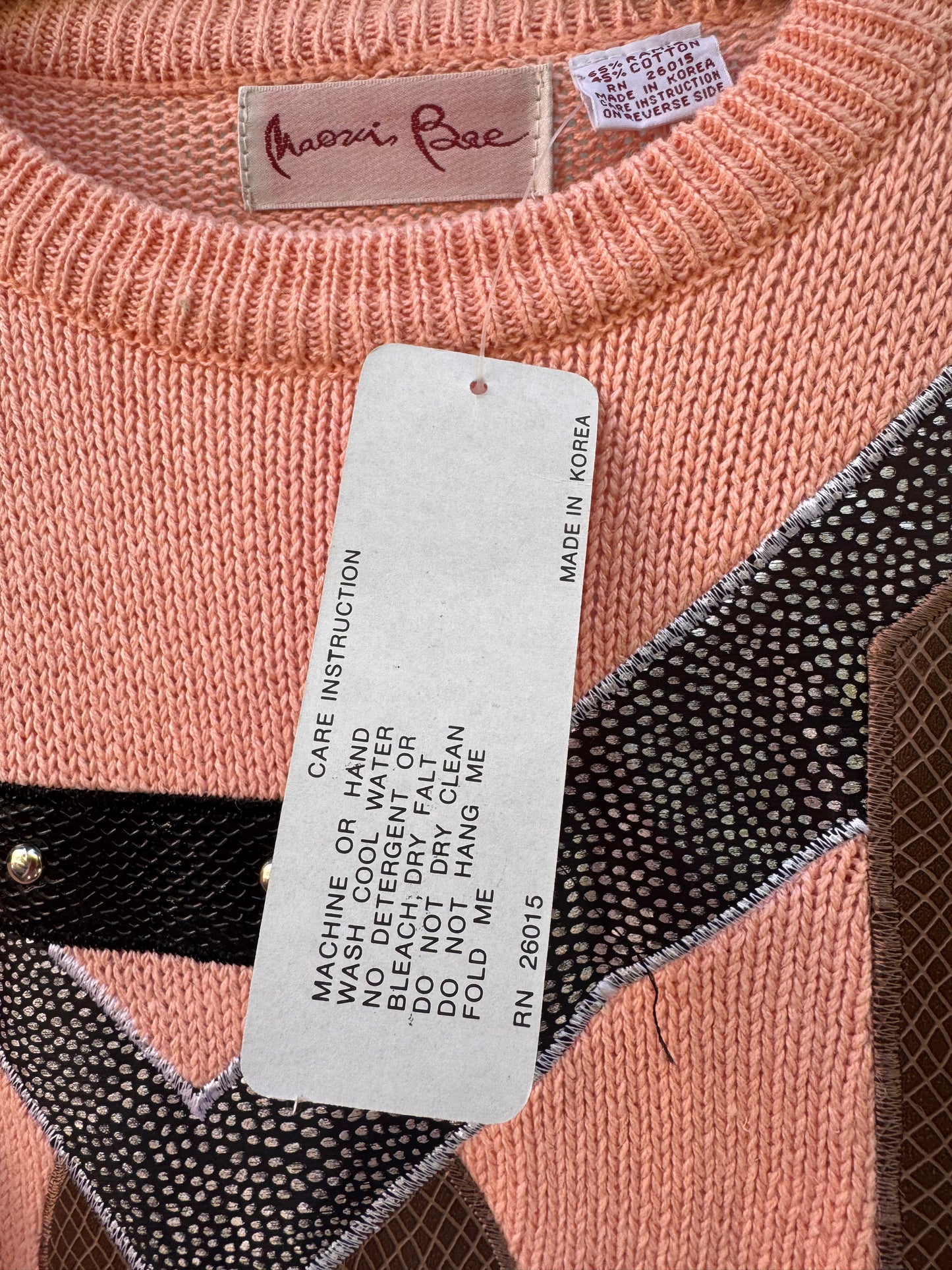 1980s Pink Knit Sweater Top with Metallic Graphics