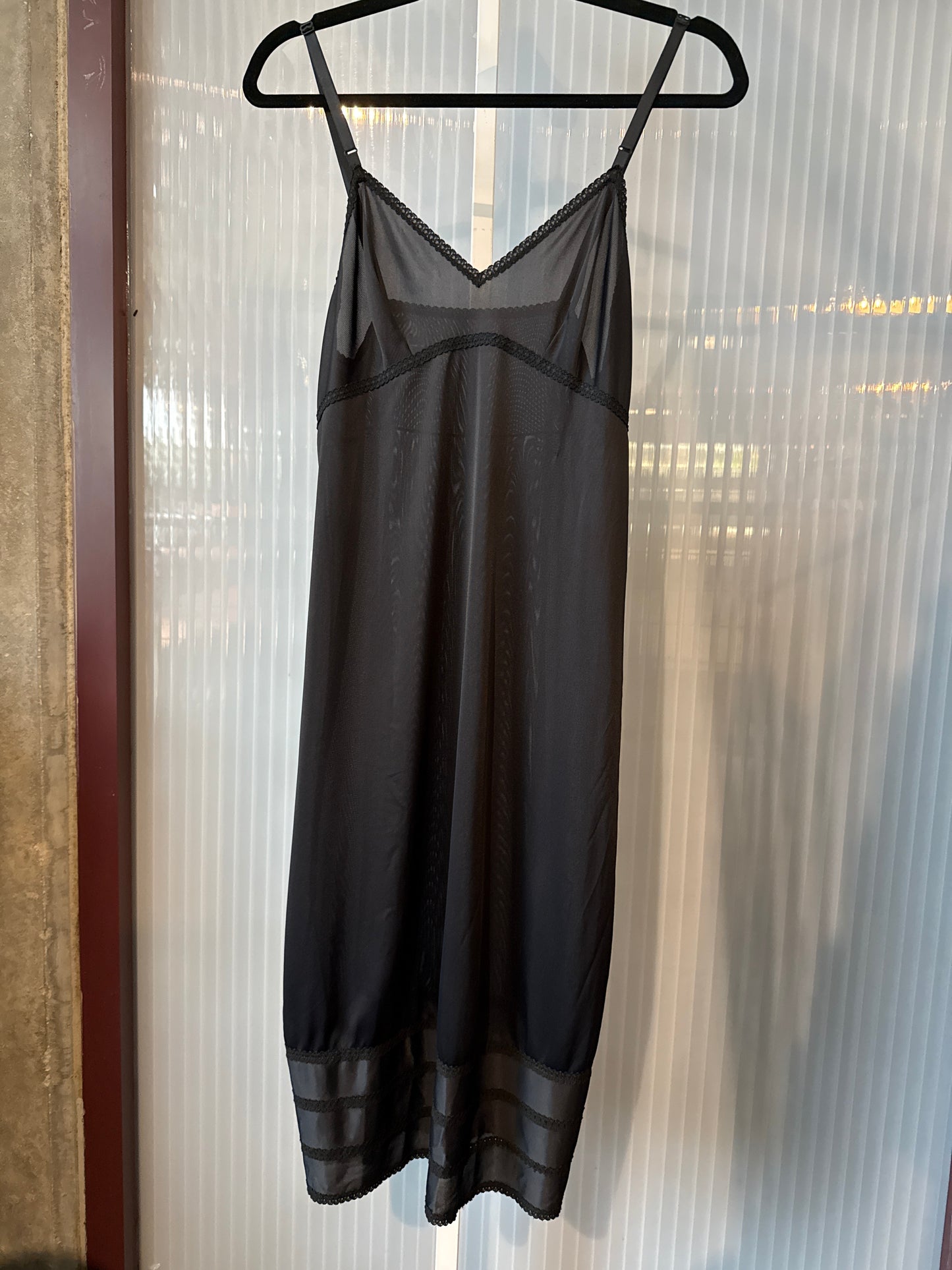 1970s Black Slip with Lace Details