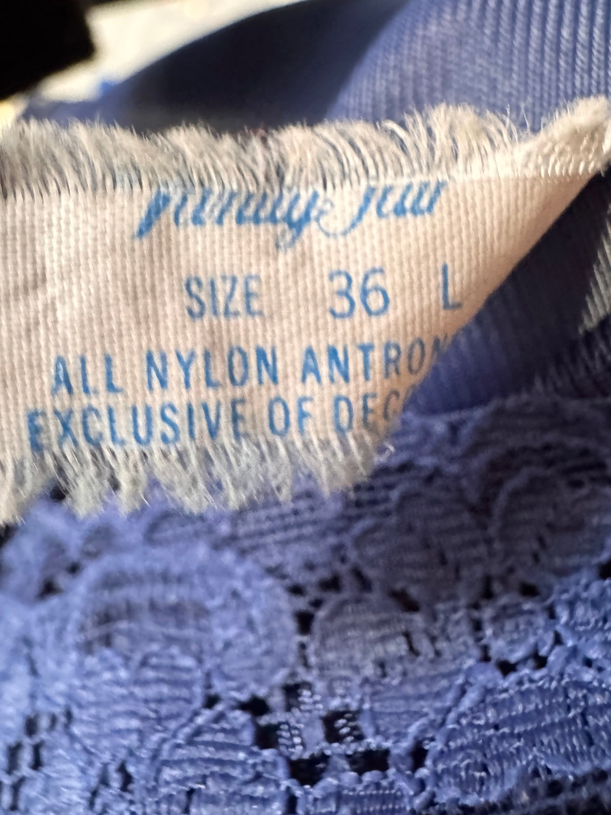 1970s Navy Blue Slip with Lace Trim