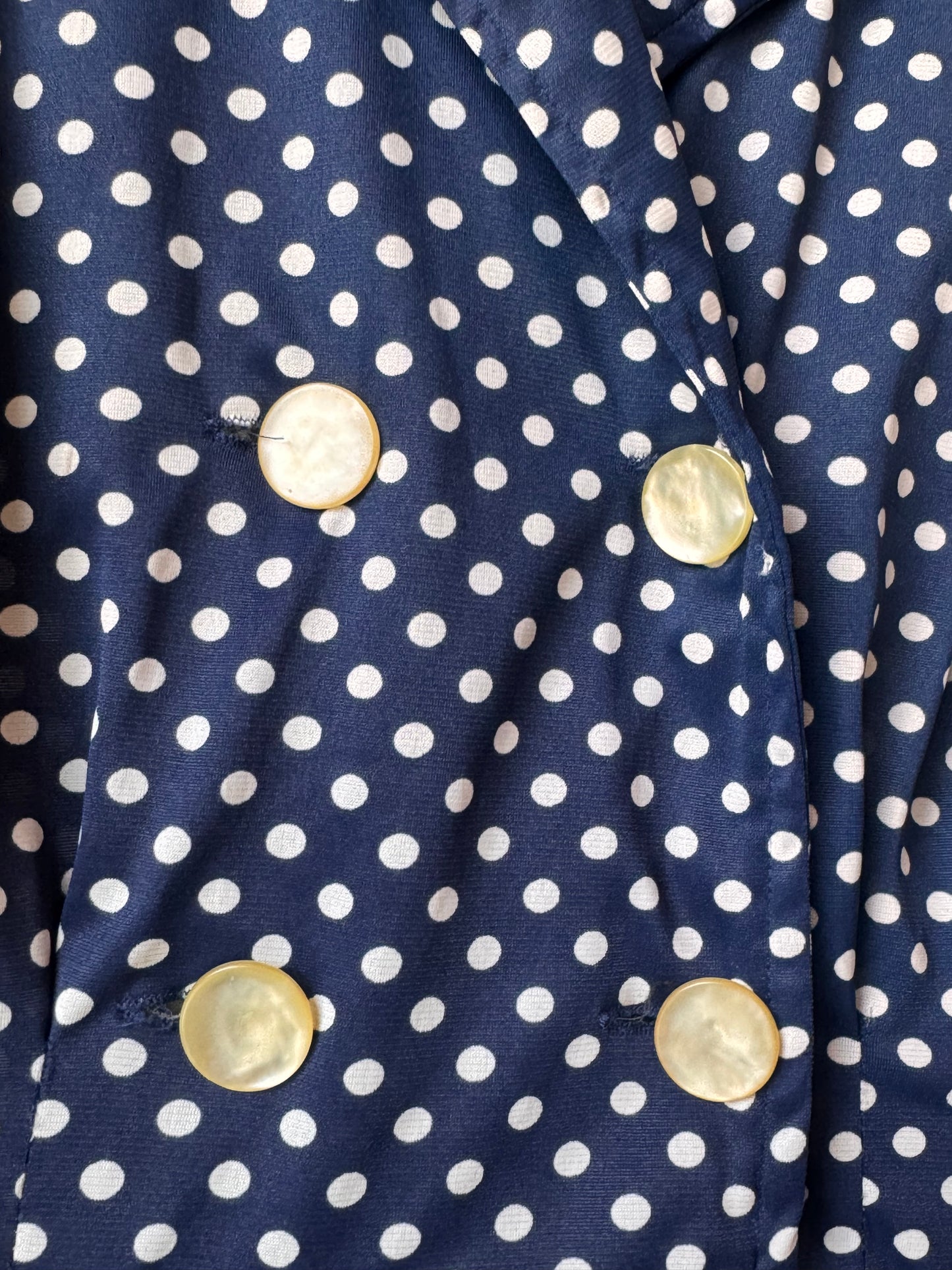1970s does 40s Blue Polka Dot Pleated Shirtwaist Dress