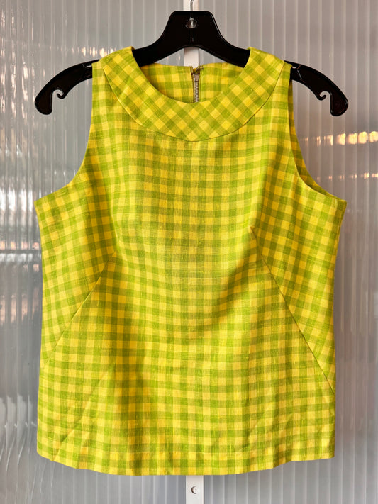 1960s Lime Green Gingham Sleeveless Top