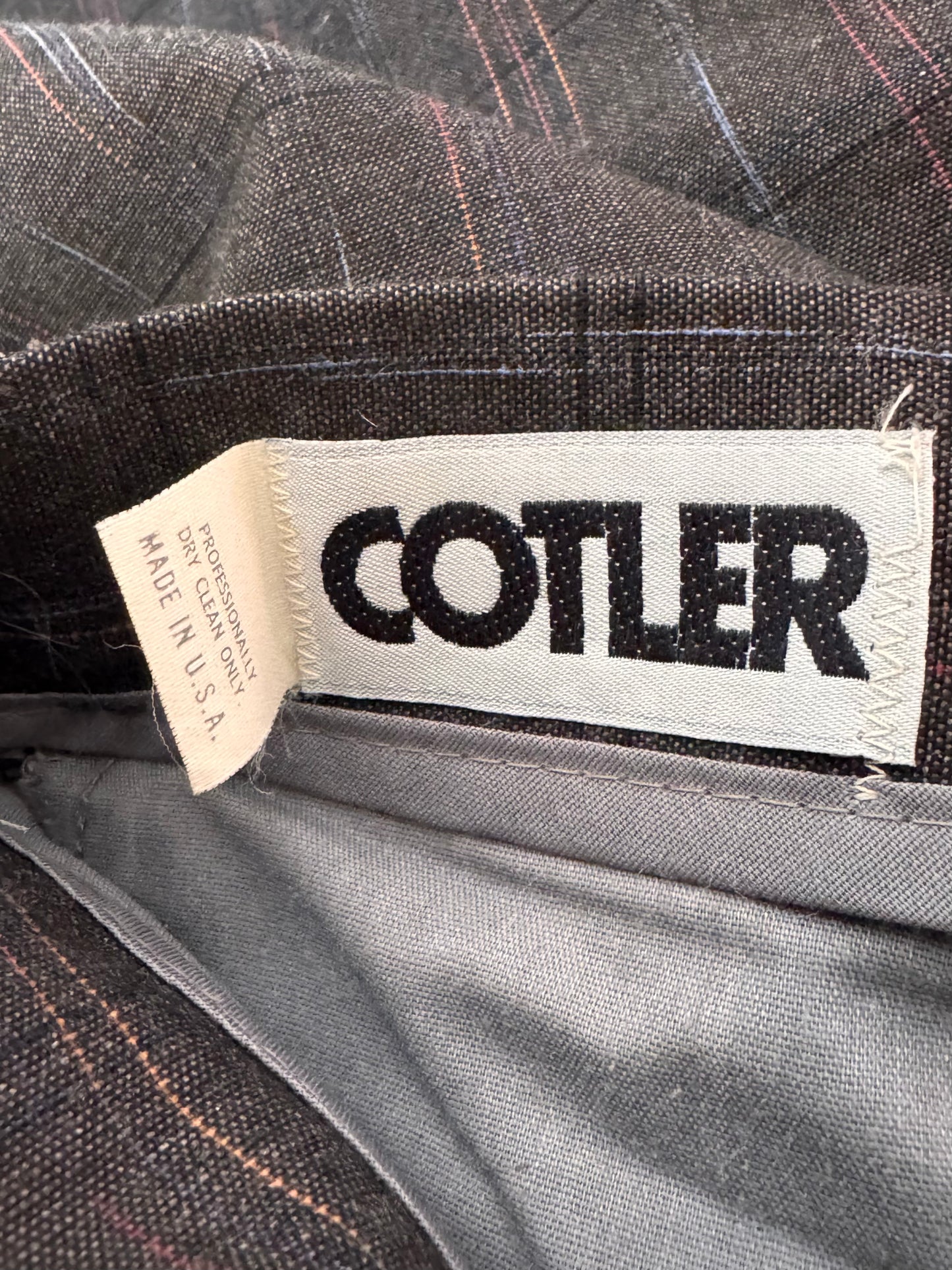 1980s Gray Pleated Trousers w/ Multicolor Thread Stripes