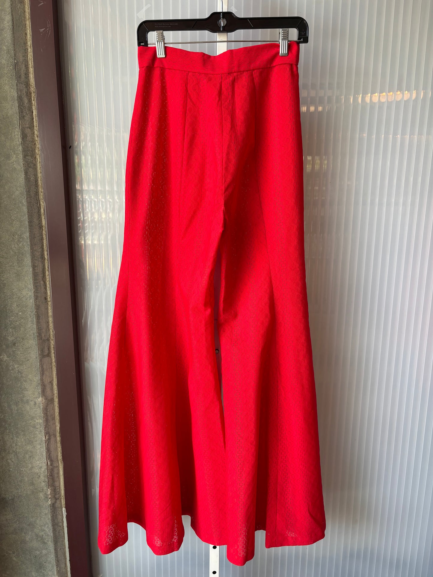 1970s Billowing Gathered Bright Red Lace Blouse & Pants Set