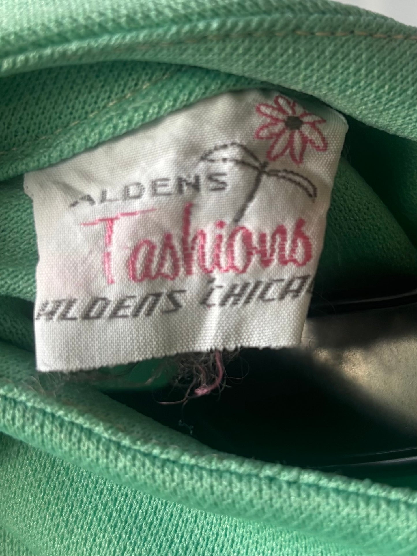 1970s Pistachio Green Mini Dress w/ Flowing Sleeves