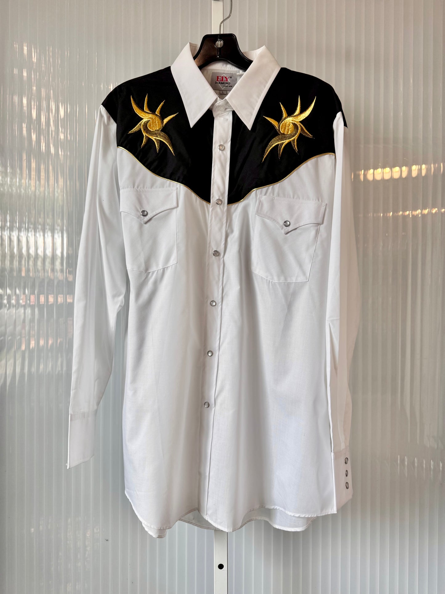 1990s Gold Embroidered Black & White Western Shirt