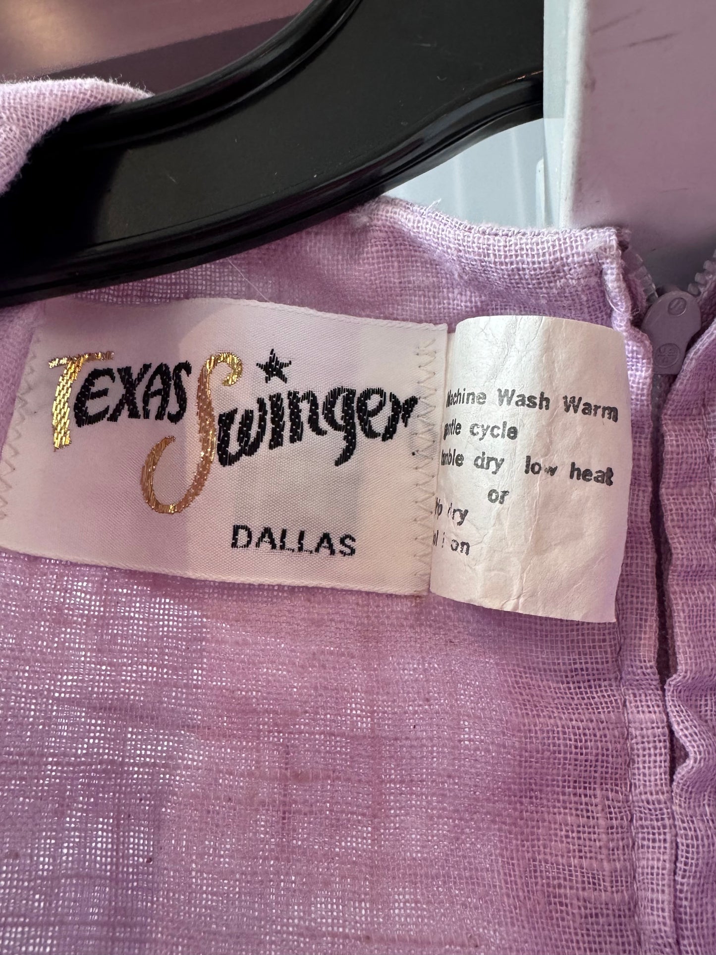 1970s Lavender Linen Dress w/ Cream Lace Details