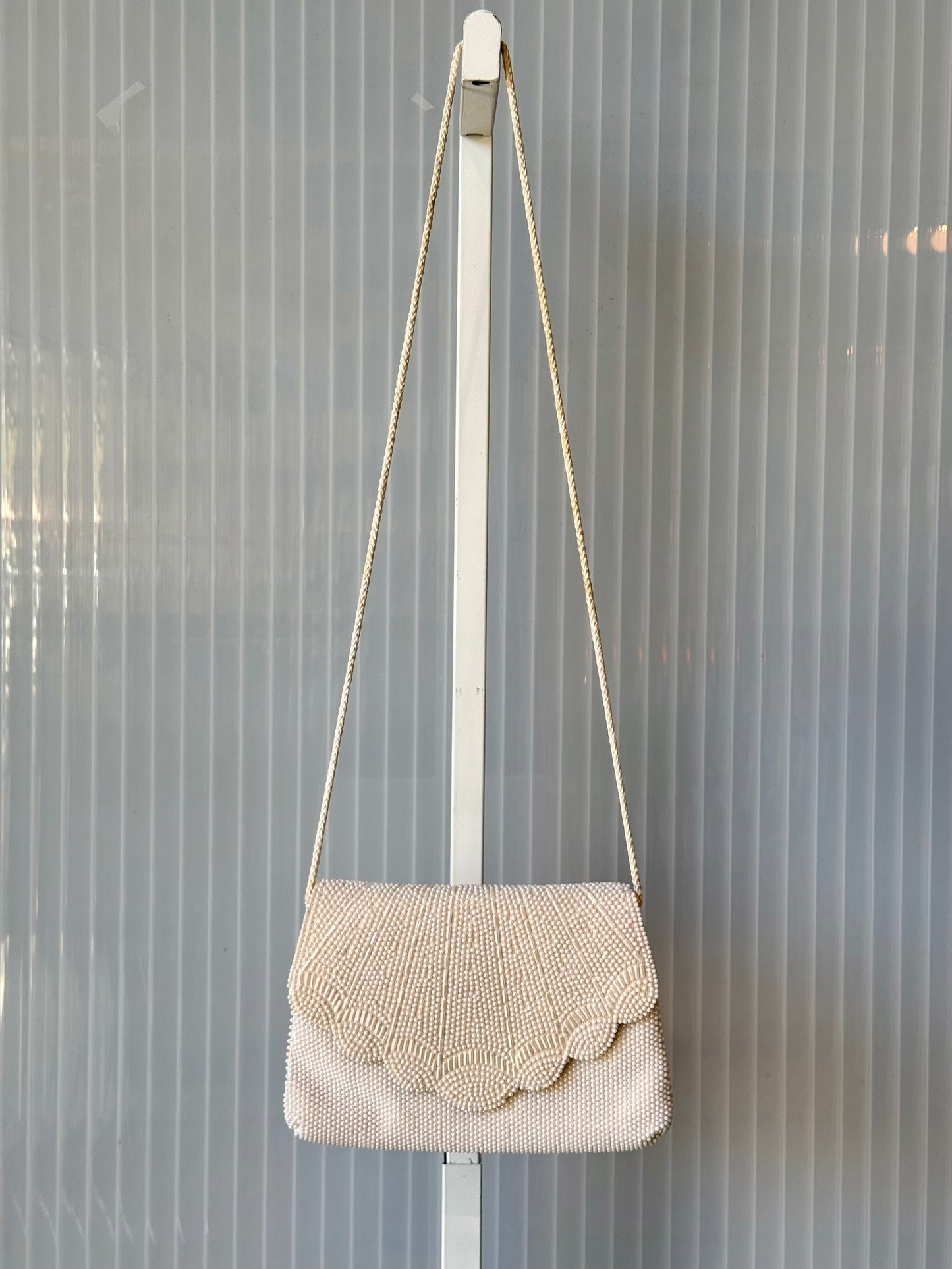 1960s Handmade White Beaded Evening Bag