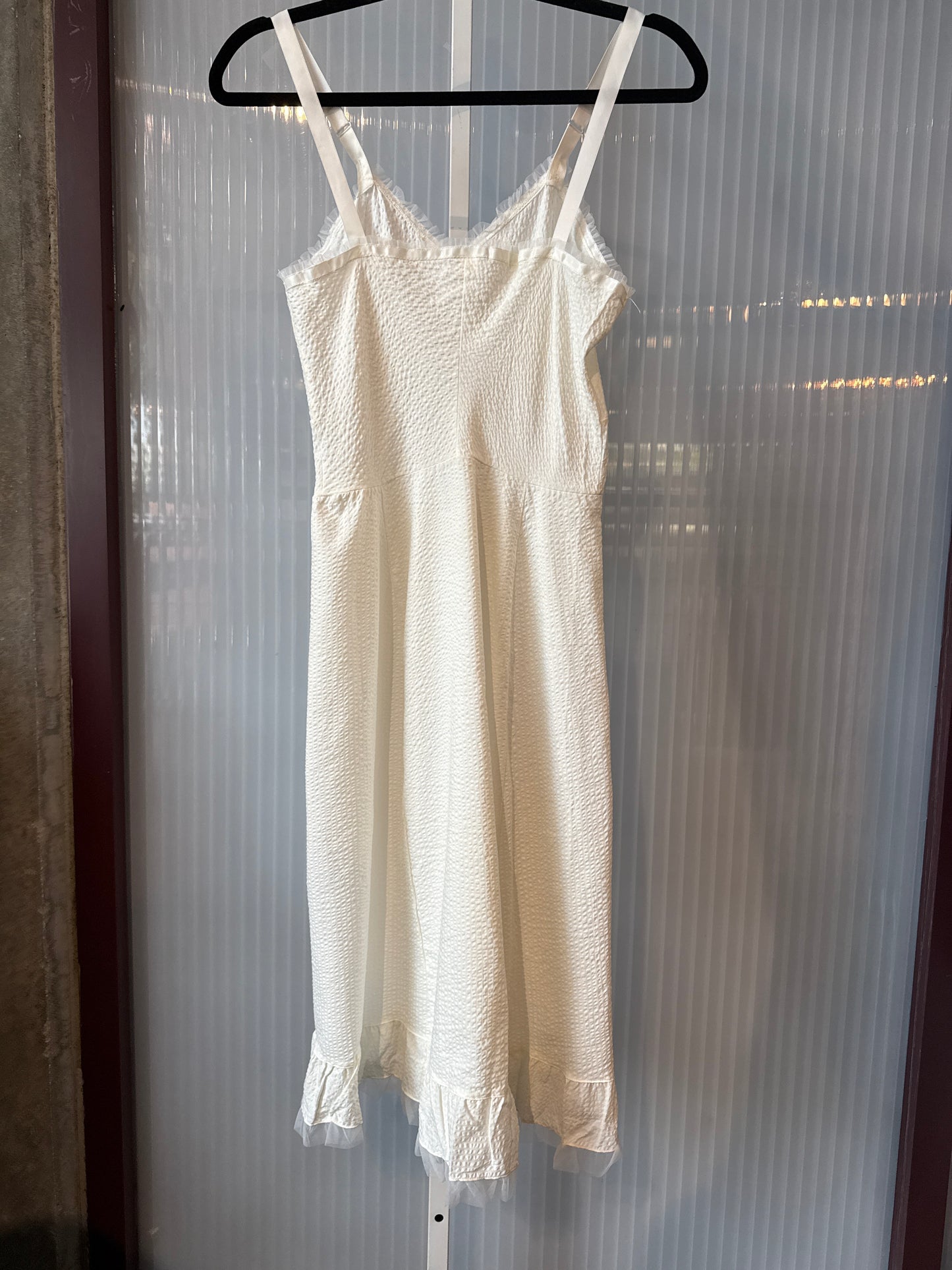 1970s Deadstock White Cotton Slip w/ Bows & Tulle Trim