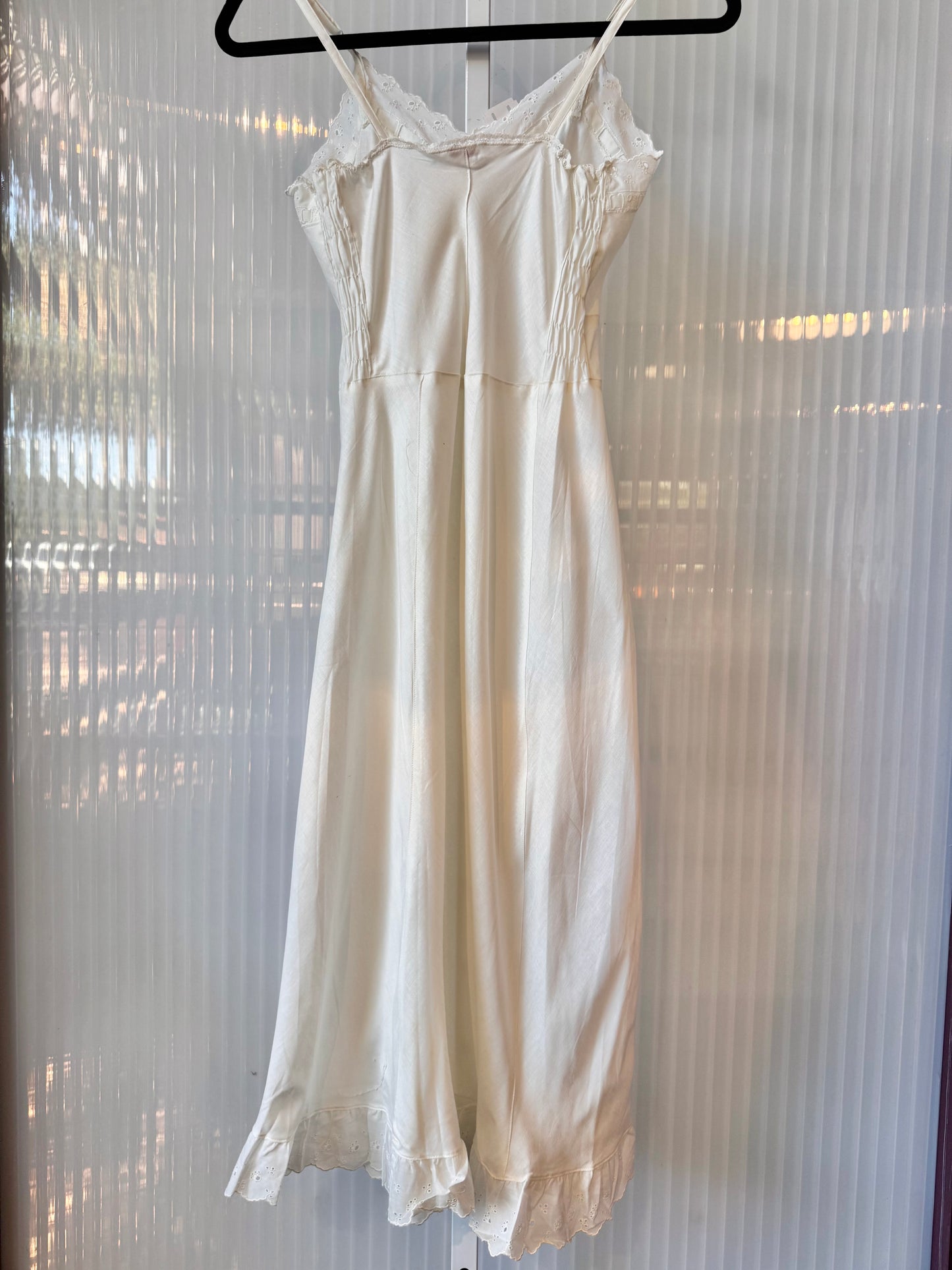 1970s Deadstock Eyelet Lace Ruffle White Slip