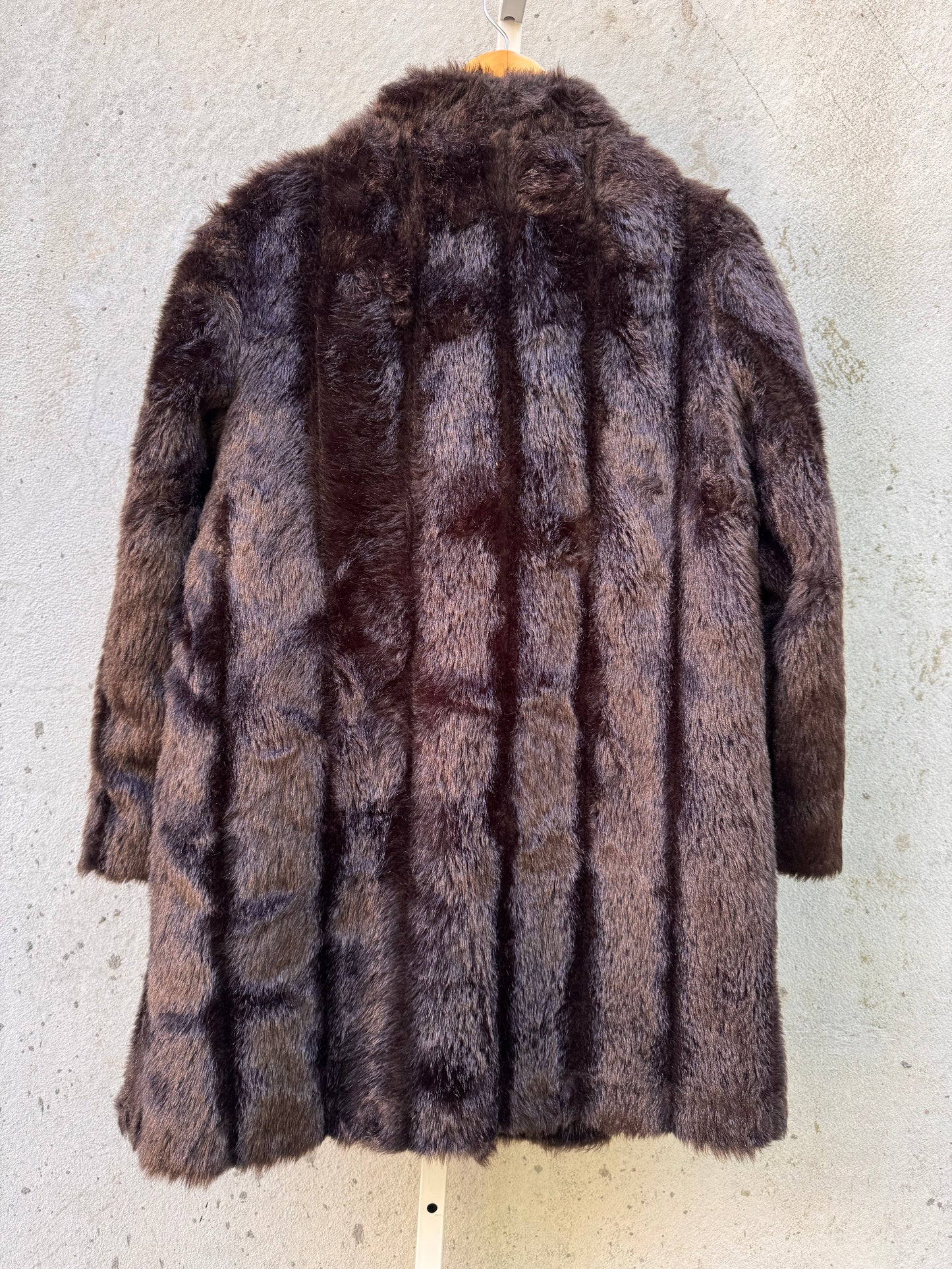 Brown Faux Fur Coat with Gold Buttons