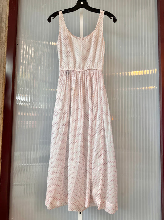 1940s Sheer White & Red Swiss Dot Dress