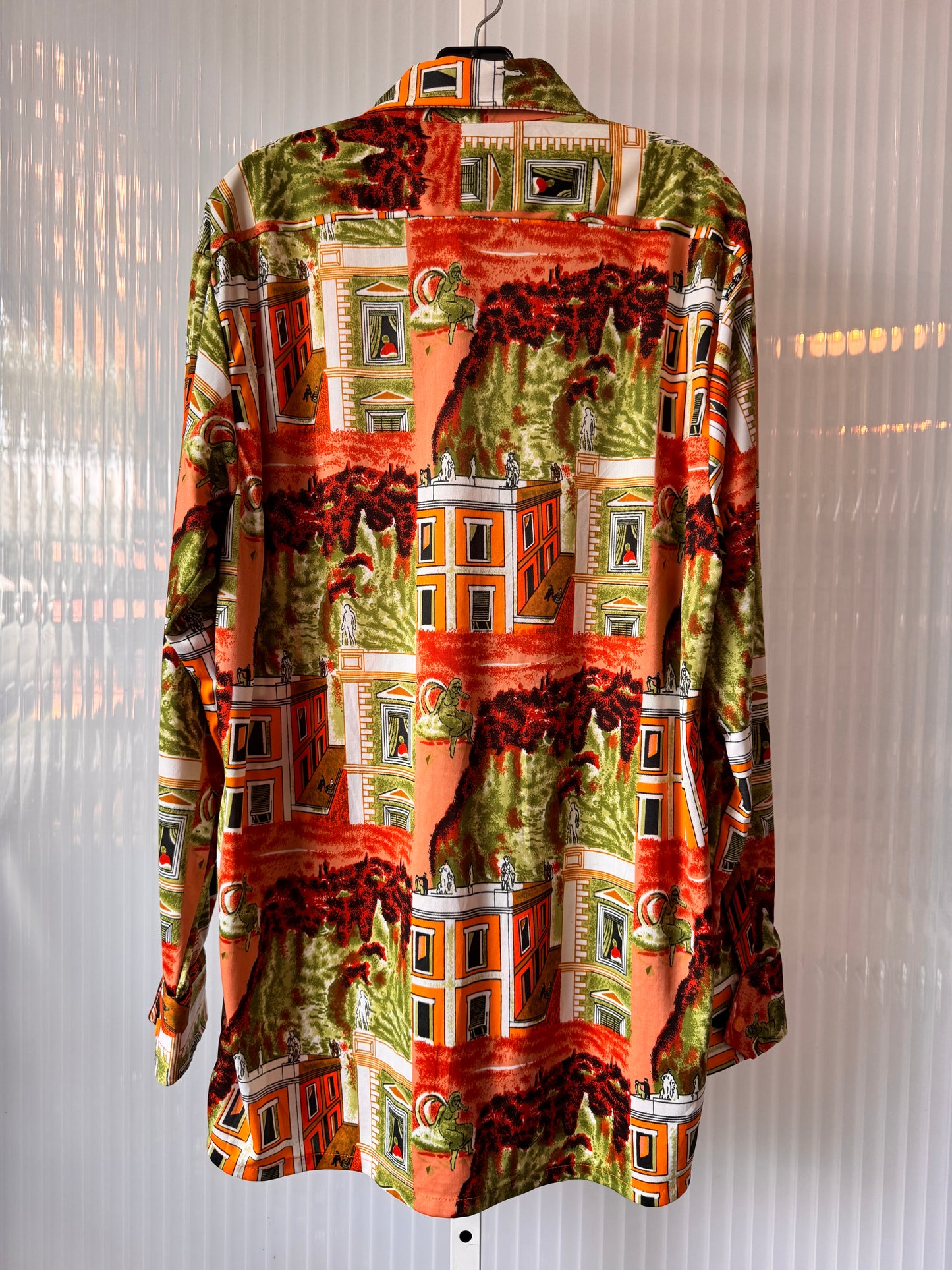 1970s Architectural Green & Orange Point Collar Shirt