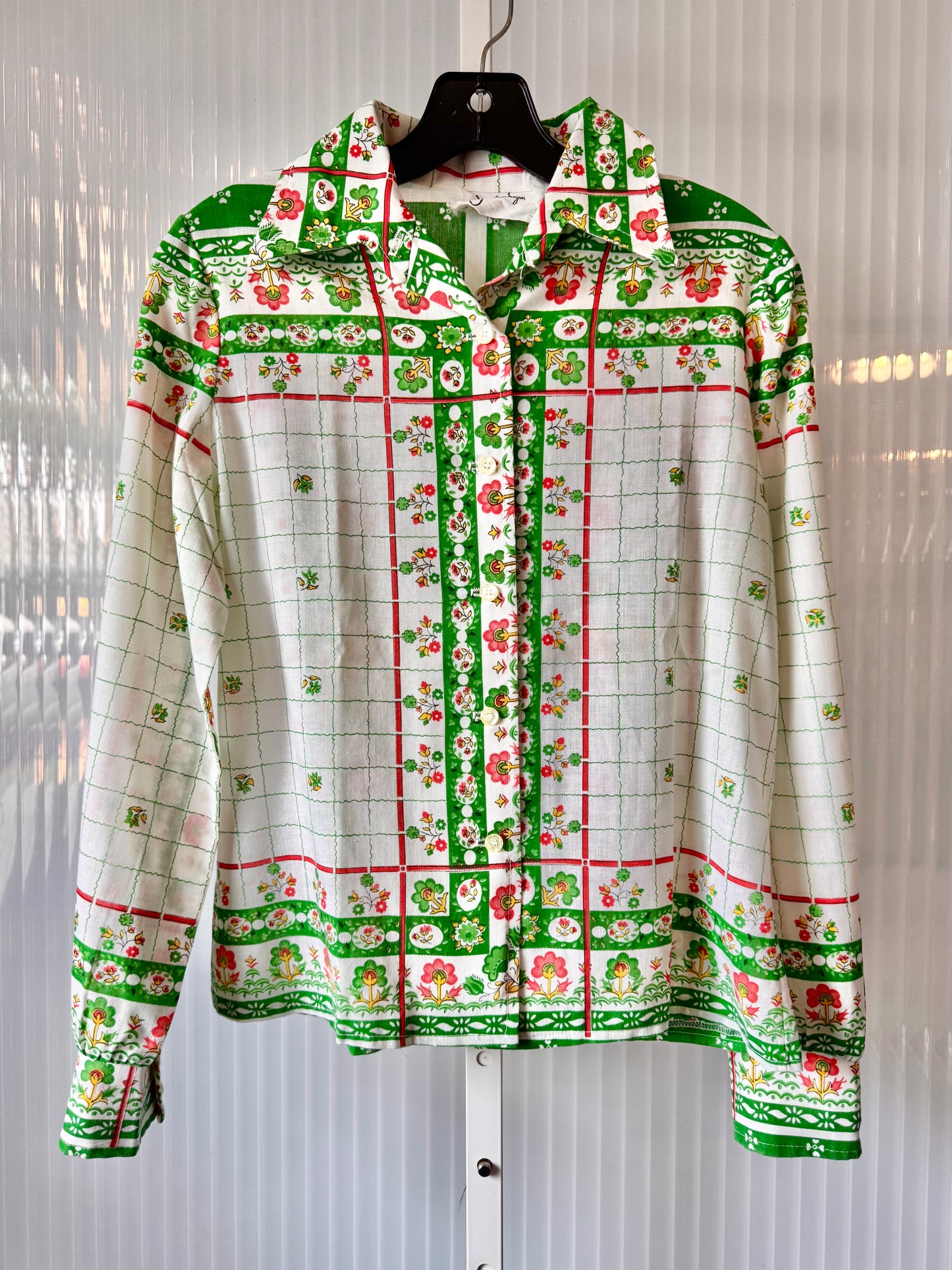 1970s Green Orange & White Point Collar Shirt