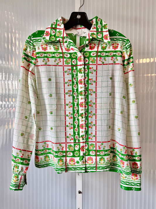 1970s Green Orange & White Point Collar Shirt