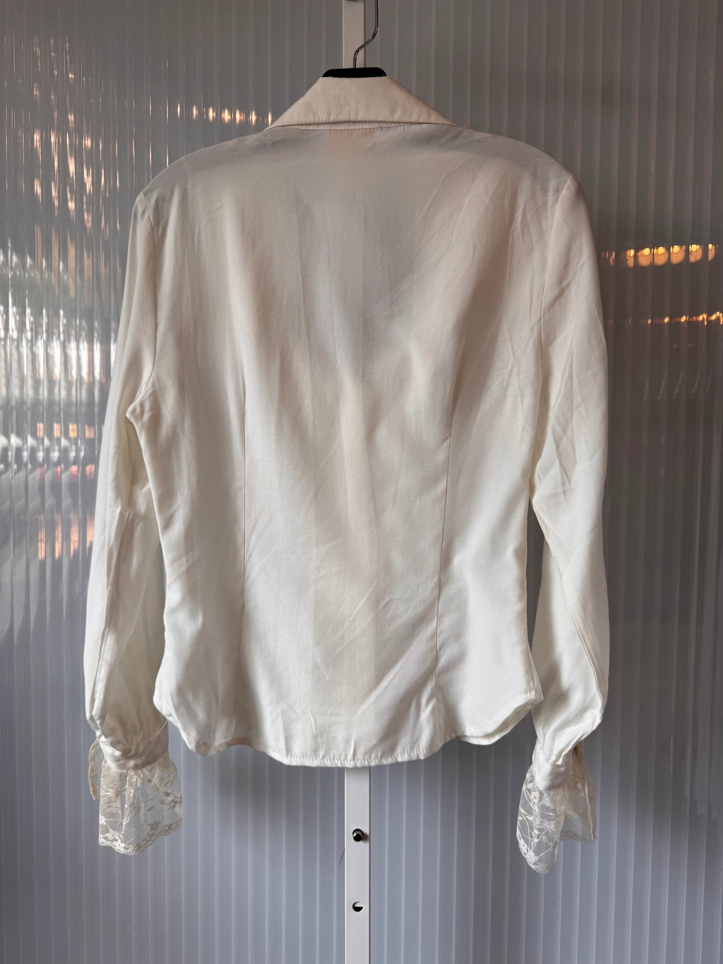 1980s Off White Blouse with Lace Collar + Cuffs