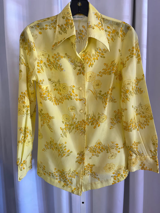 1970s Alex Colman Yellow Floral Blouse