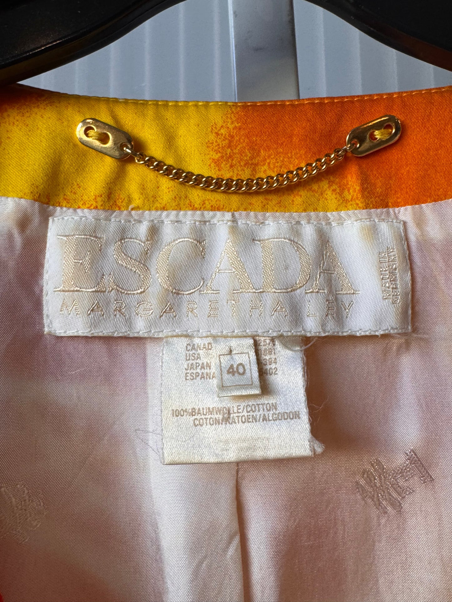 1990s Yellow and Orange Floral Print Blazer w/ Gold Buttons