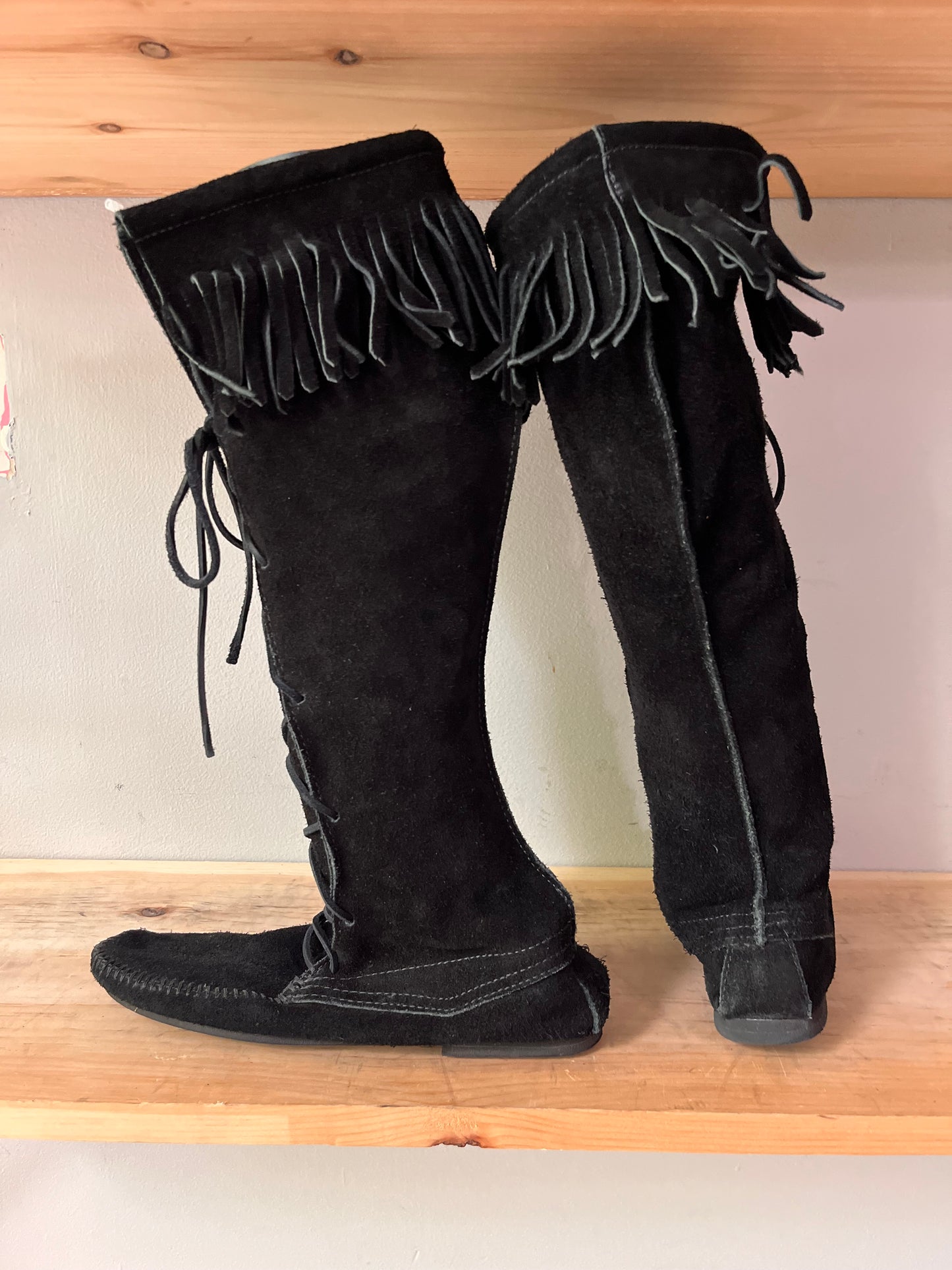 Minnetonka Black Suede Moccasins