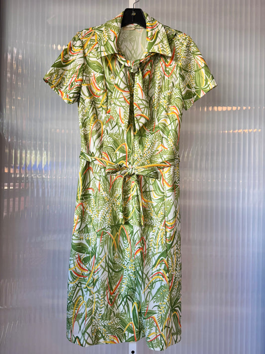 1970s Green Floral Dress