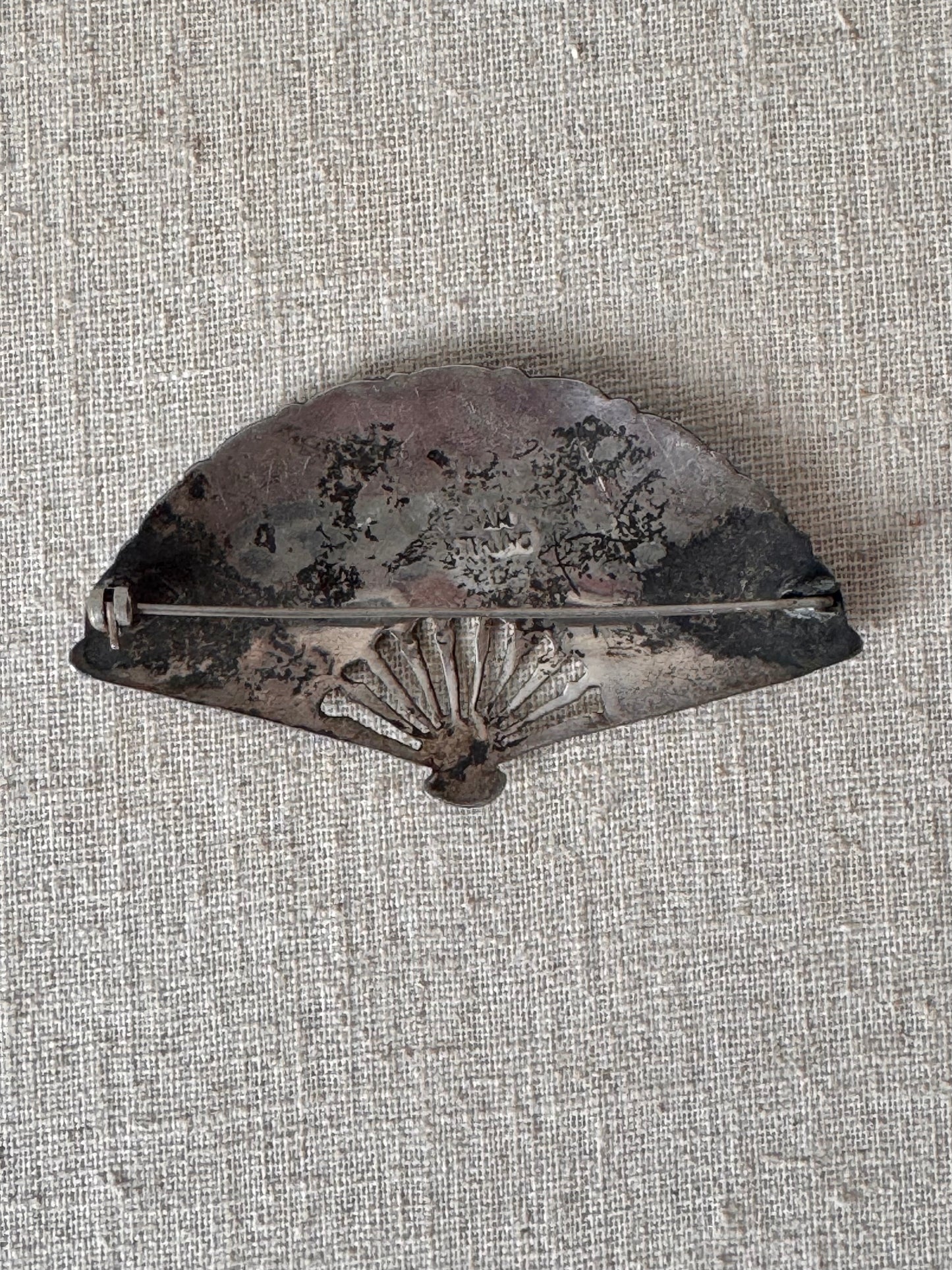 1950s Siam Blue Enamel Silver Fan Brooch