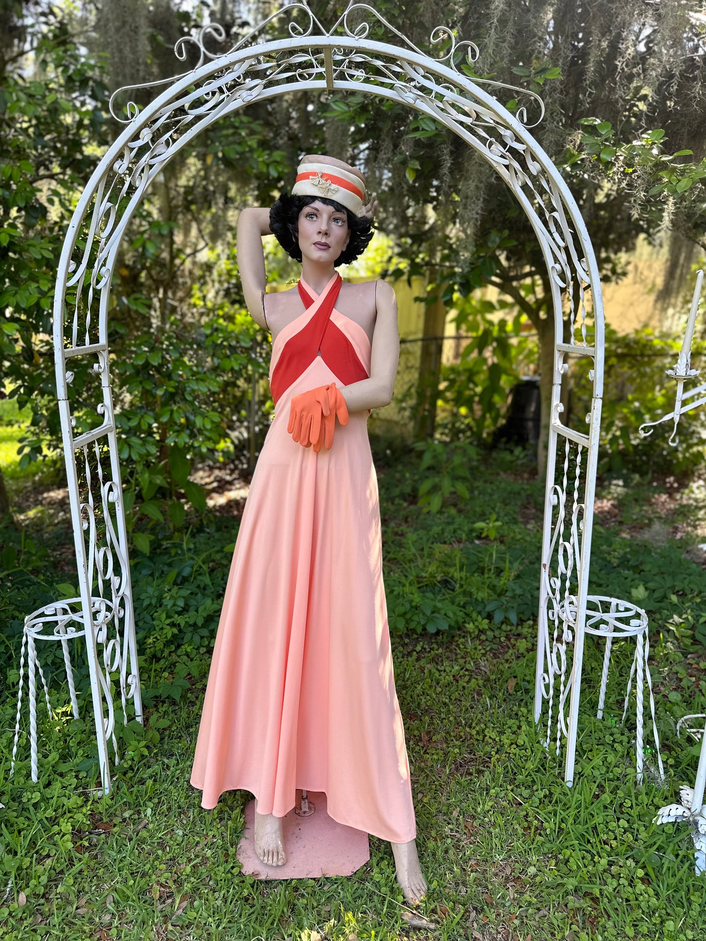 1970’s Color Block Dual-Toned Peach Maxi