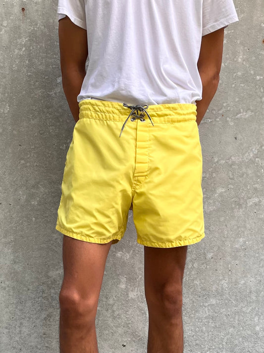 1980s Birdwell Beach Britches Yellow Swim Trunks