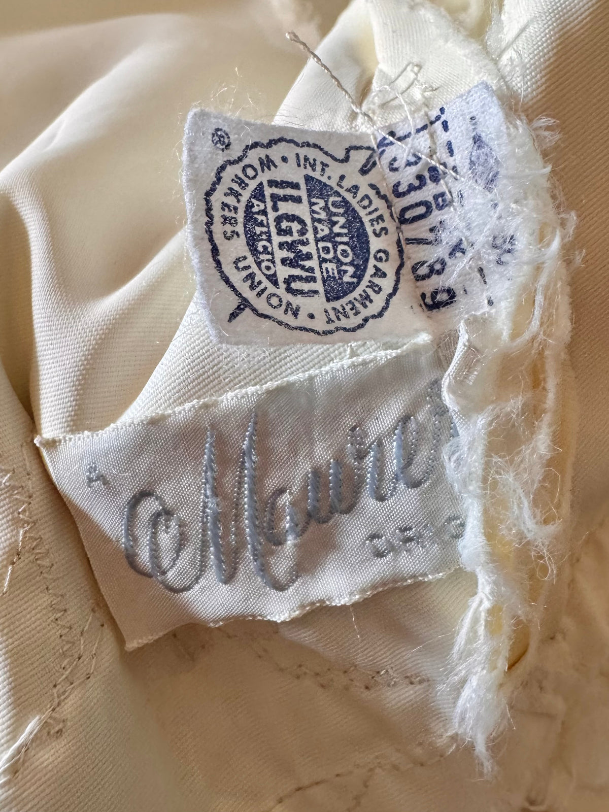 Late 1960s / Early 1970s Cream Satin & Lace Wedding Dress
