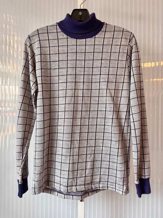 1970s Navy & White Windowpane Sweater