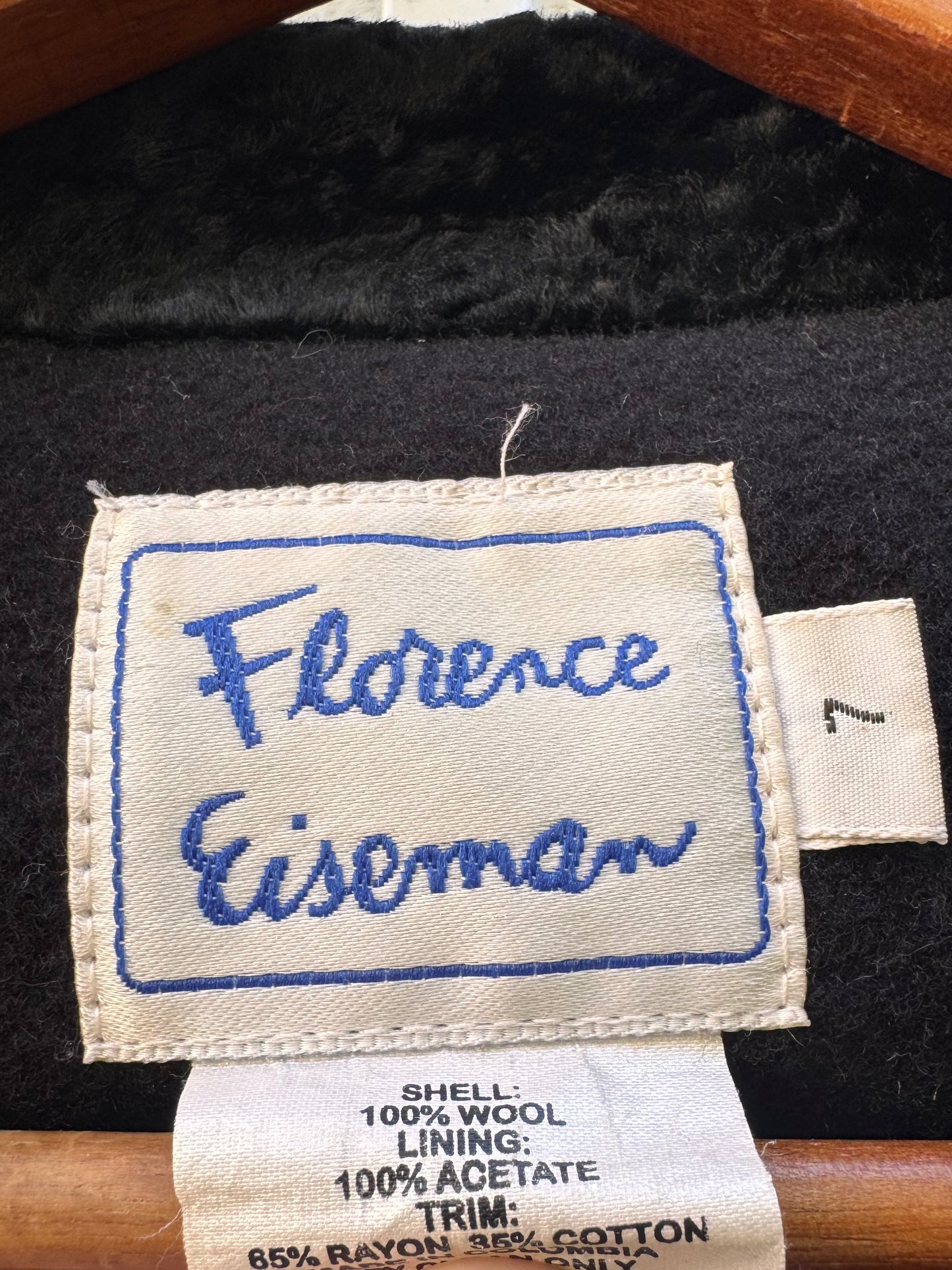 100% Wool Black Coat with Faux Fur Collar & Cuffs