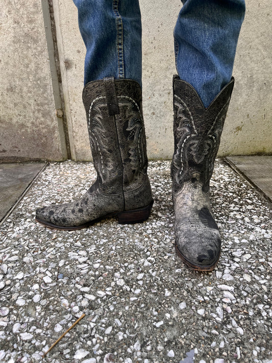 Lucchese Black & Grey Leather Cowboy Boots