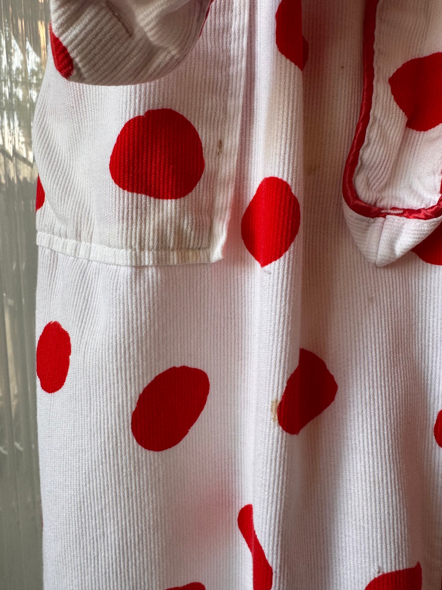 1980s White & Red Polka Dot Robe