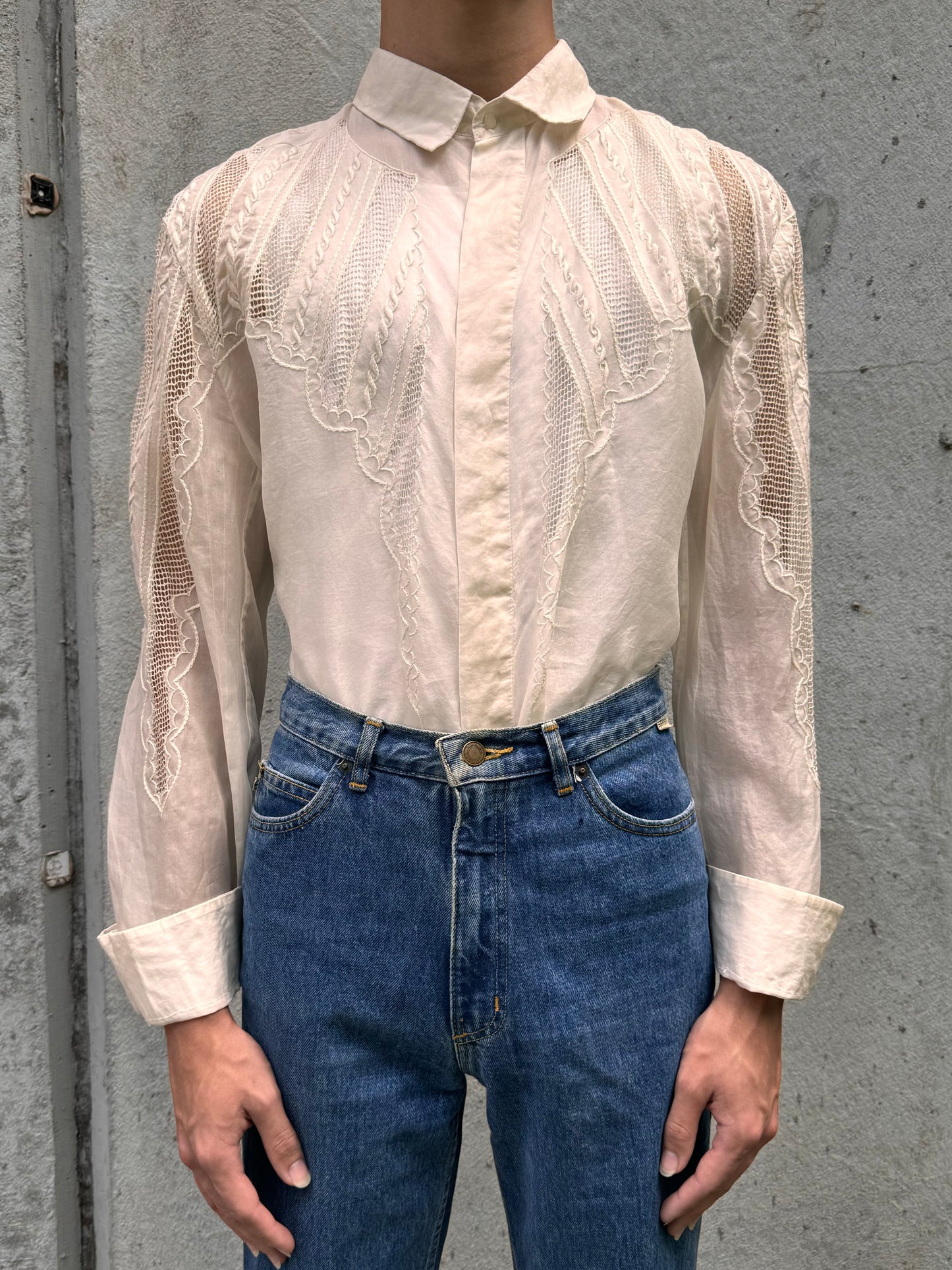 1980s Sheer Eyelet Button-up Shirt
