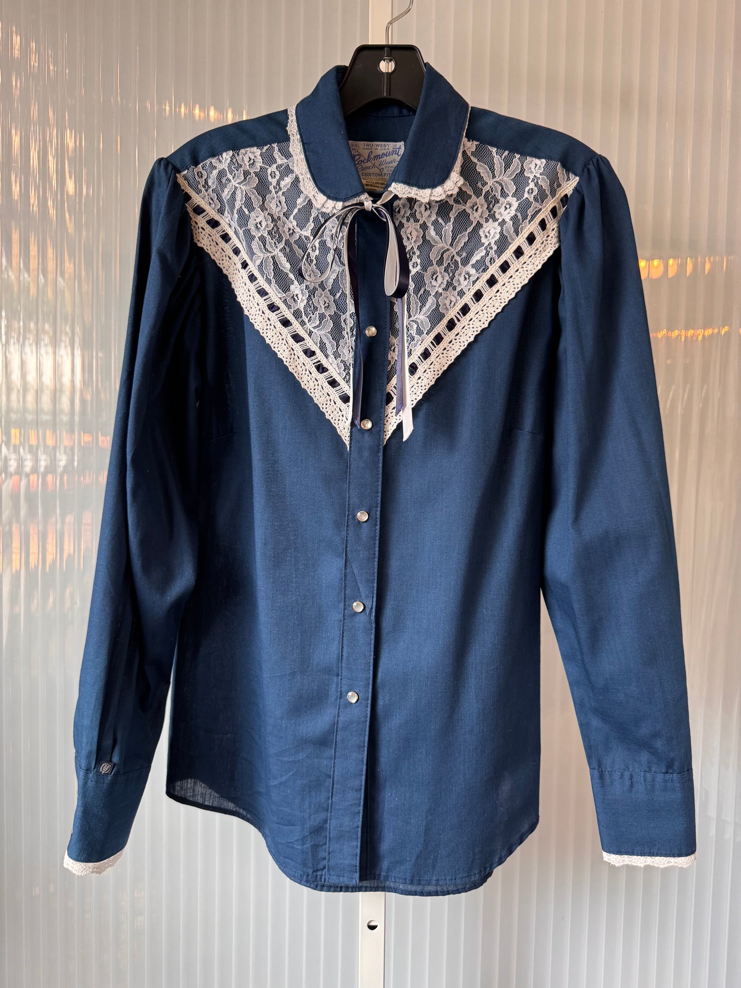 1970s Rockmount Blue & White Lace Western Blouse