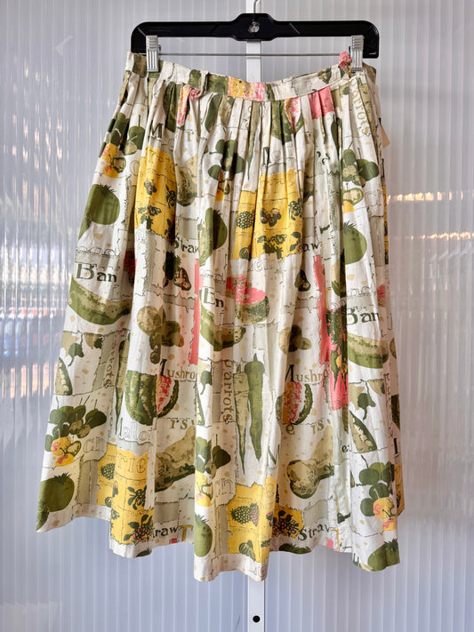 White & Green Pleated Produce Skirt