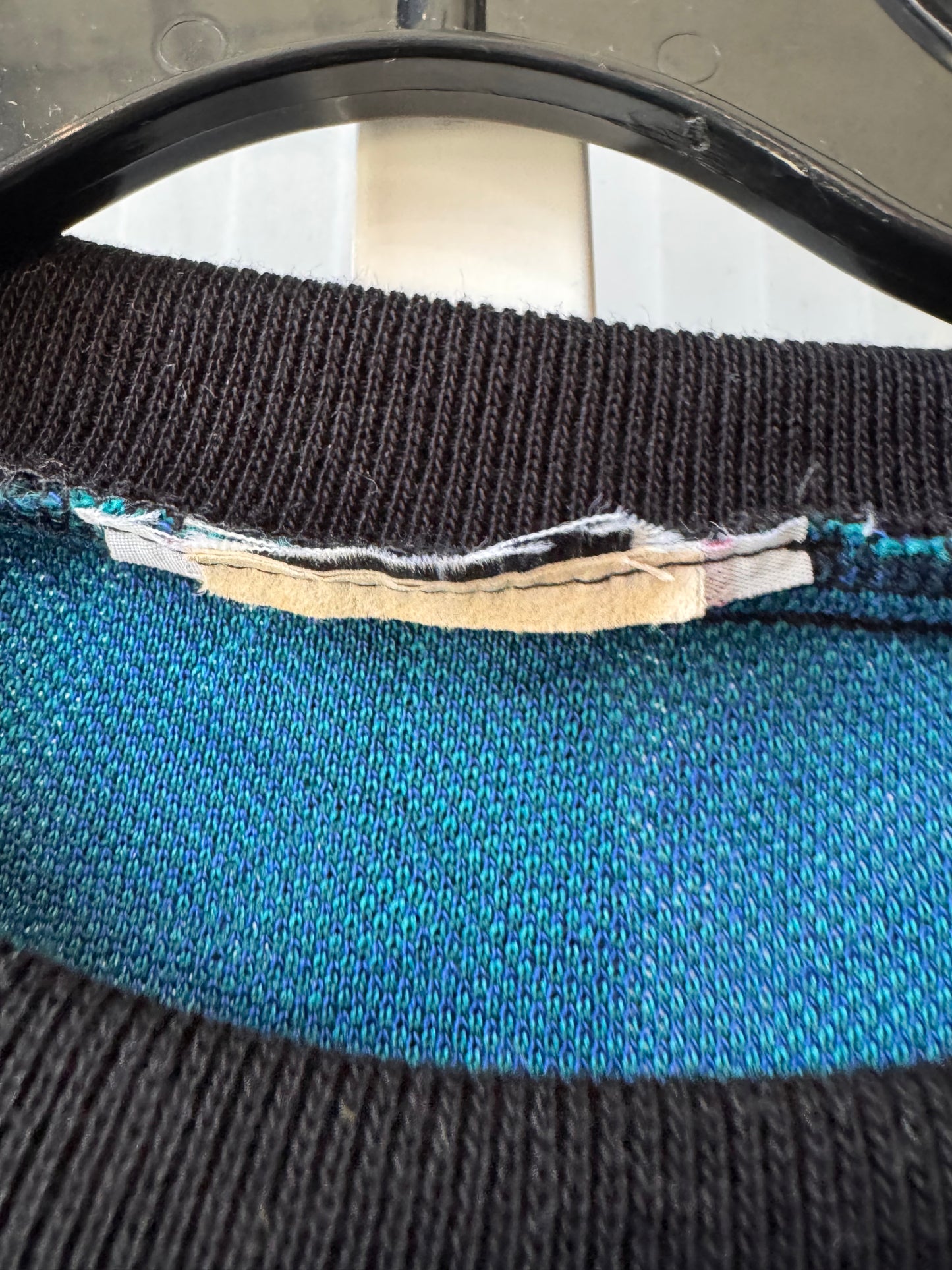 1980s Black & Teal Floral Sweater Top