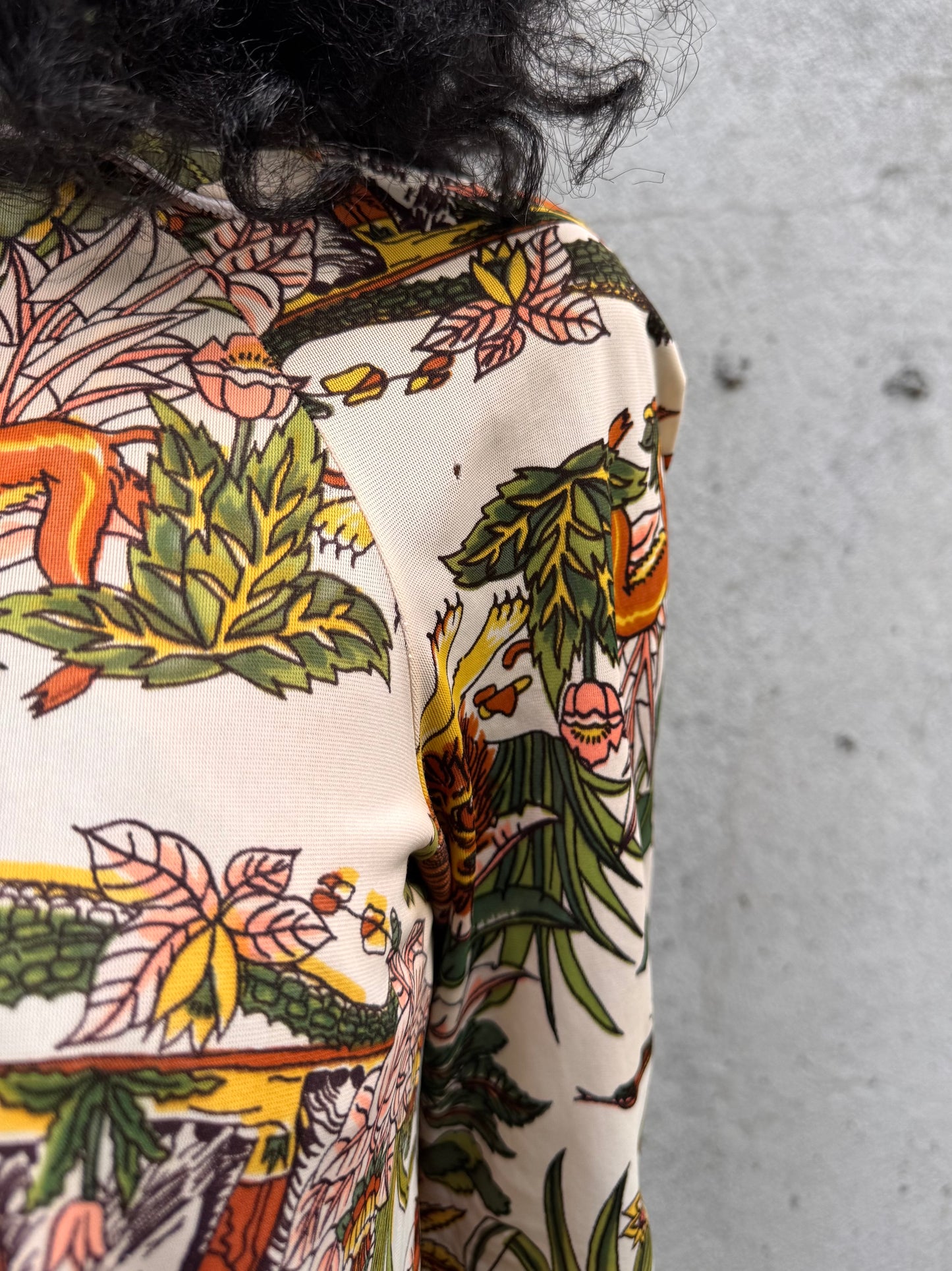 1970s Safari Print Zipup Loungewear Dress