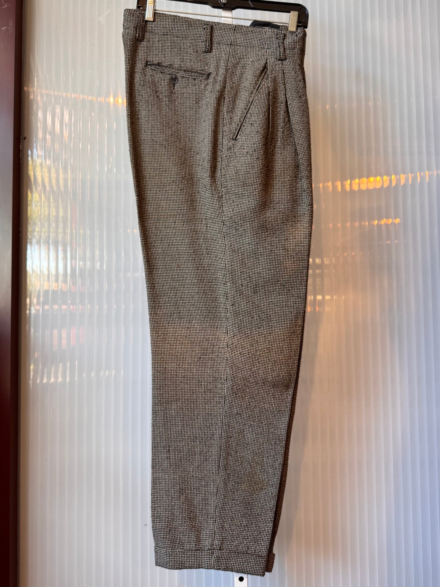 1980s Black & White Windowpane Houndstooth Trousers