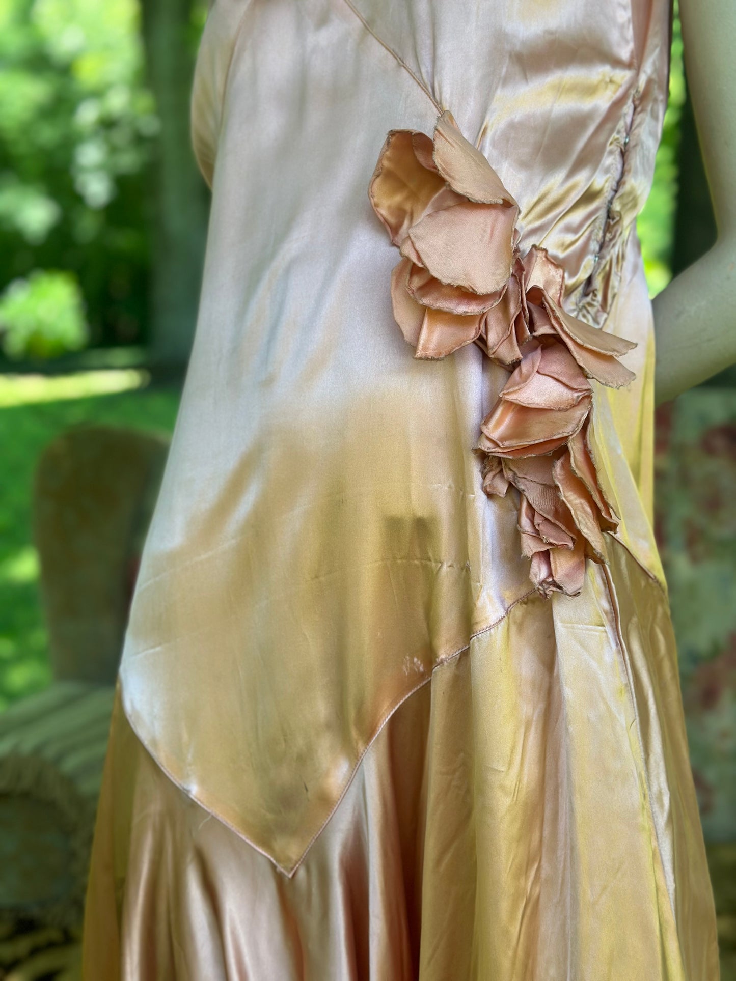 Antique 1920’s Peach Satin Drop-Waist Slip Gown