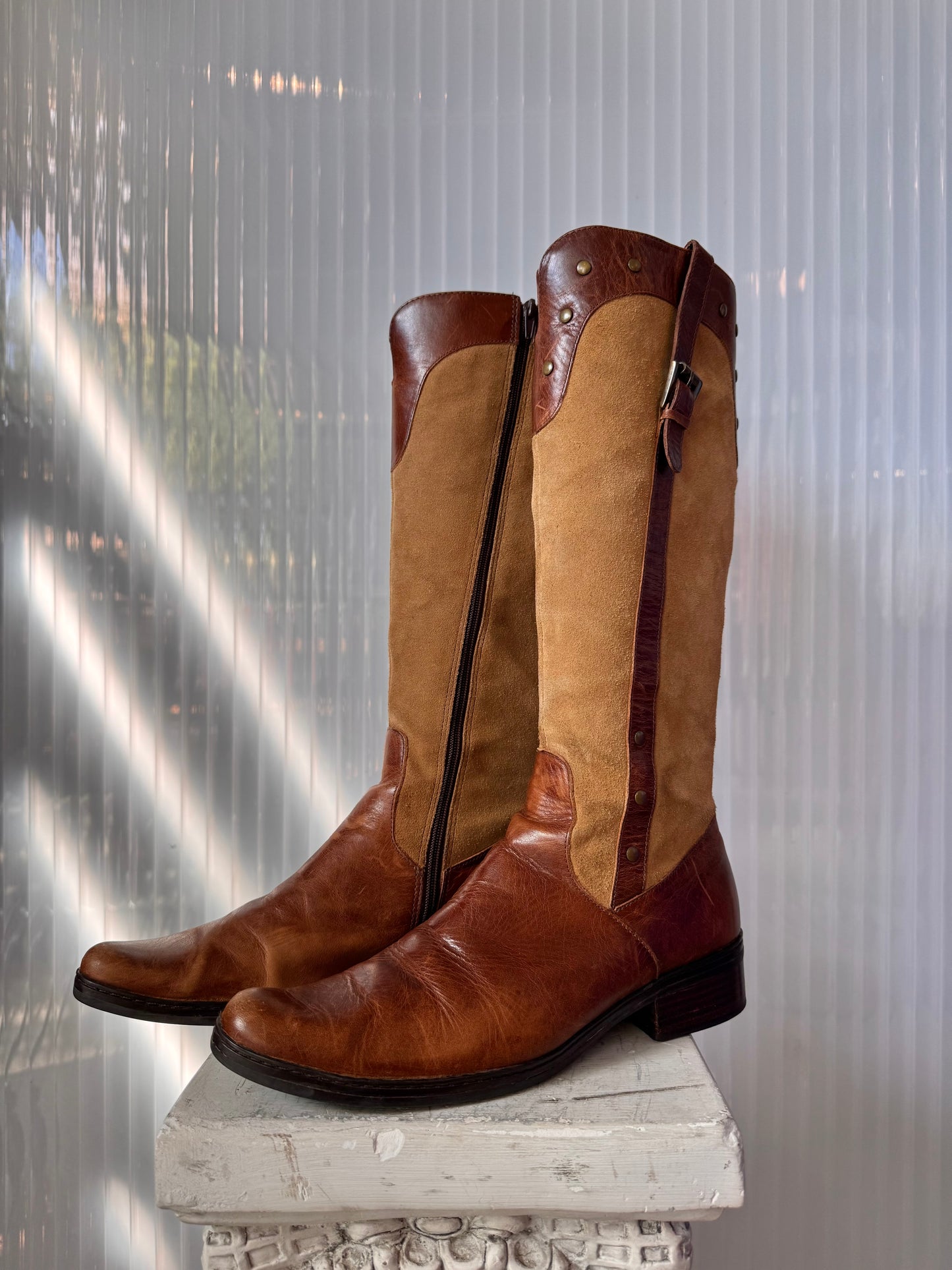 Two-Toned Brown Leather & Suede Boots Size 7 1/2M